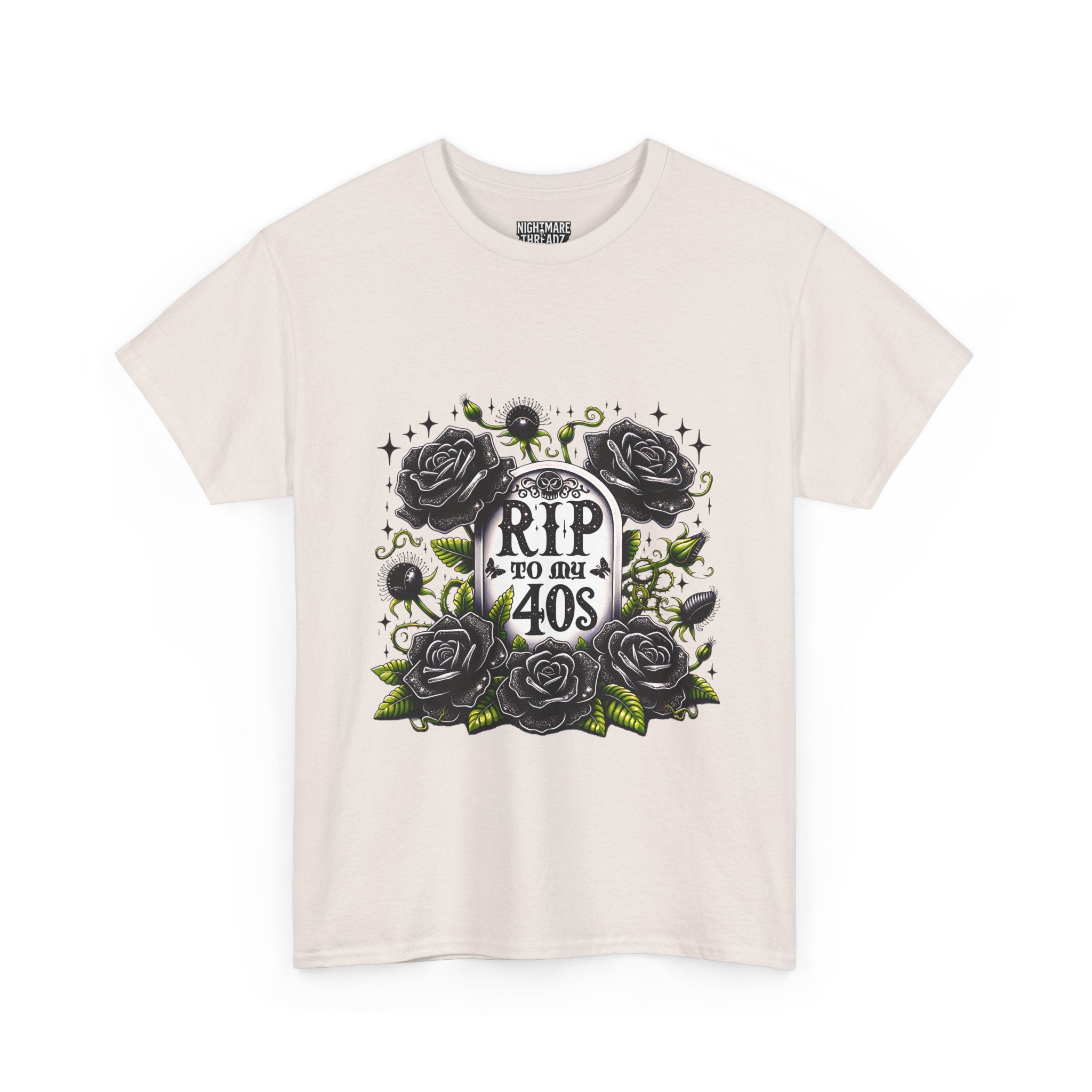 RIP to My 40s Tee, Heavy, Unisex Graphic Shirt, Birthday Gift, Casual Wear, Vintage Style, Floral Design T-shirt