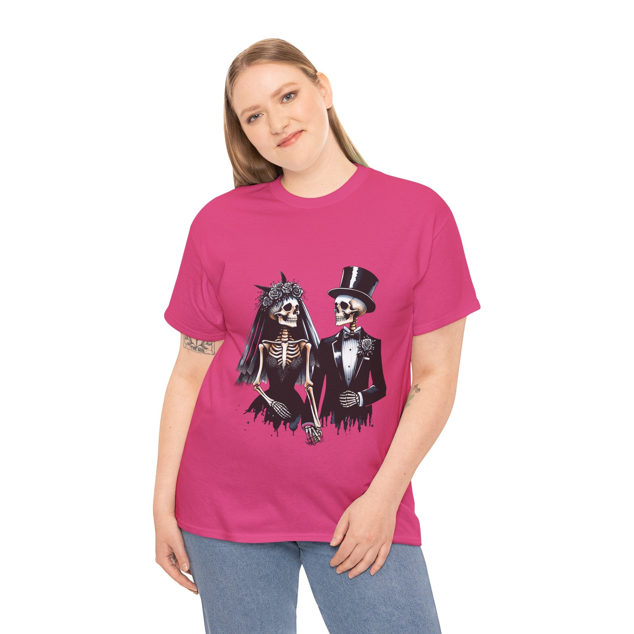 Skeleton Bride and Groom Wedding Tee - Horror Graphic Tee, Unisex Cotton Shirt, Halloween Costume, Horror Movie Gift, Spooky T-Shirt, Horror Fan Apparel