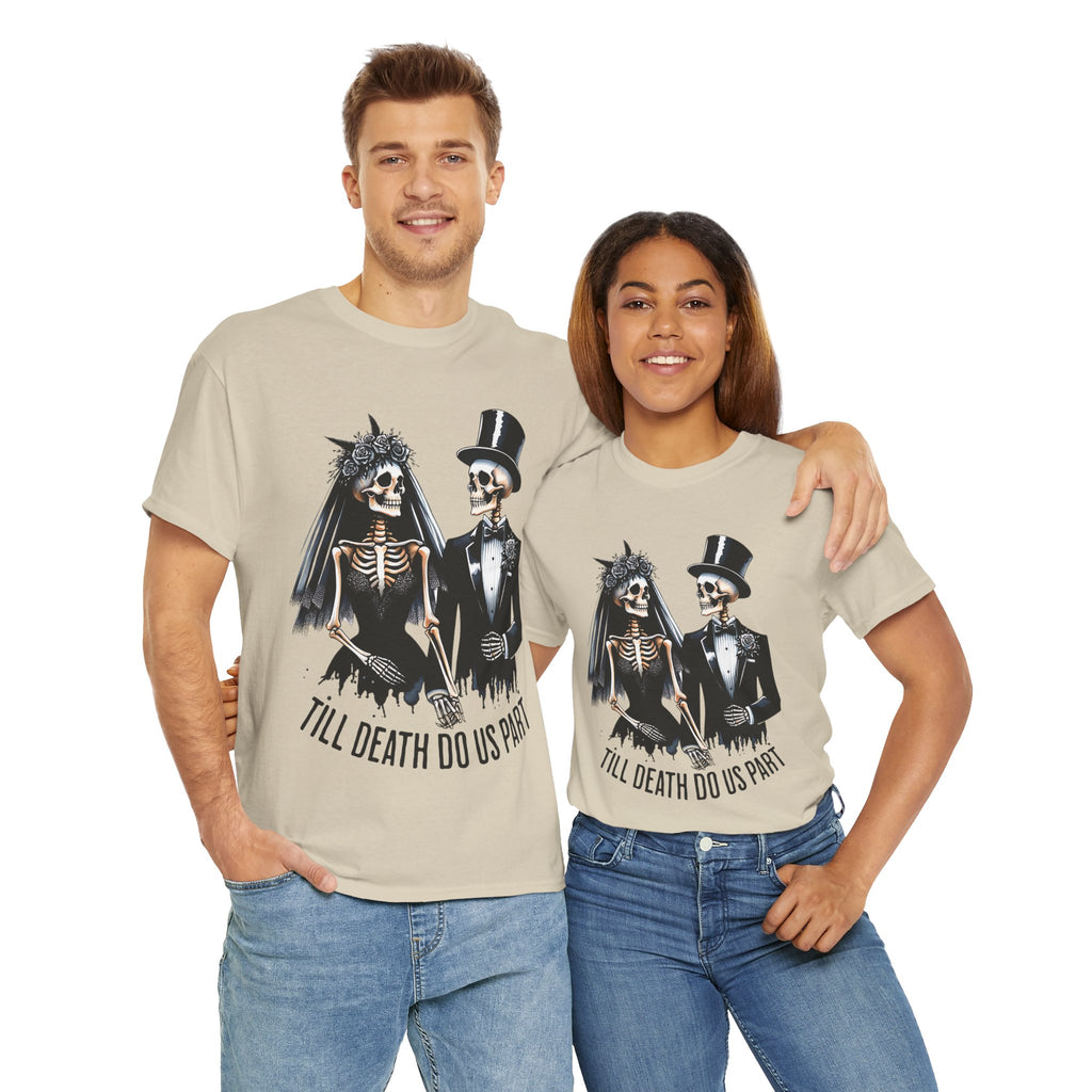 Skeleton Bride and Groom Wedding. Til Death, Tee - Horror Graphic Tee, Unisex Cotton Shirt, Halloween Costume, Horror Movie Gift, Spooky T-Shirt, Horror Fan Apparel