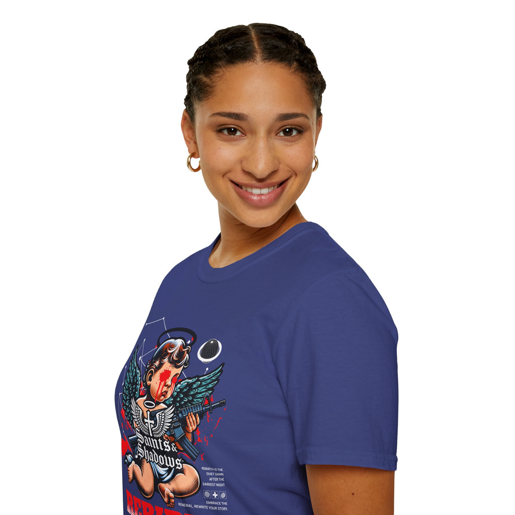 Saints and Shadows - Rebirth, Angelic Artwork Unisex Softstyle T-Shirt, Casual Wear