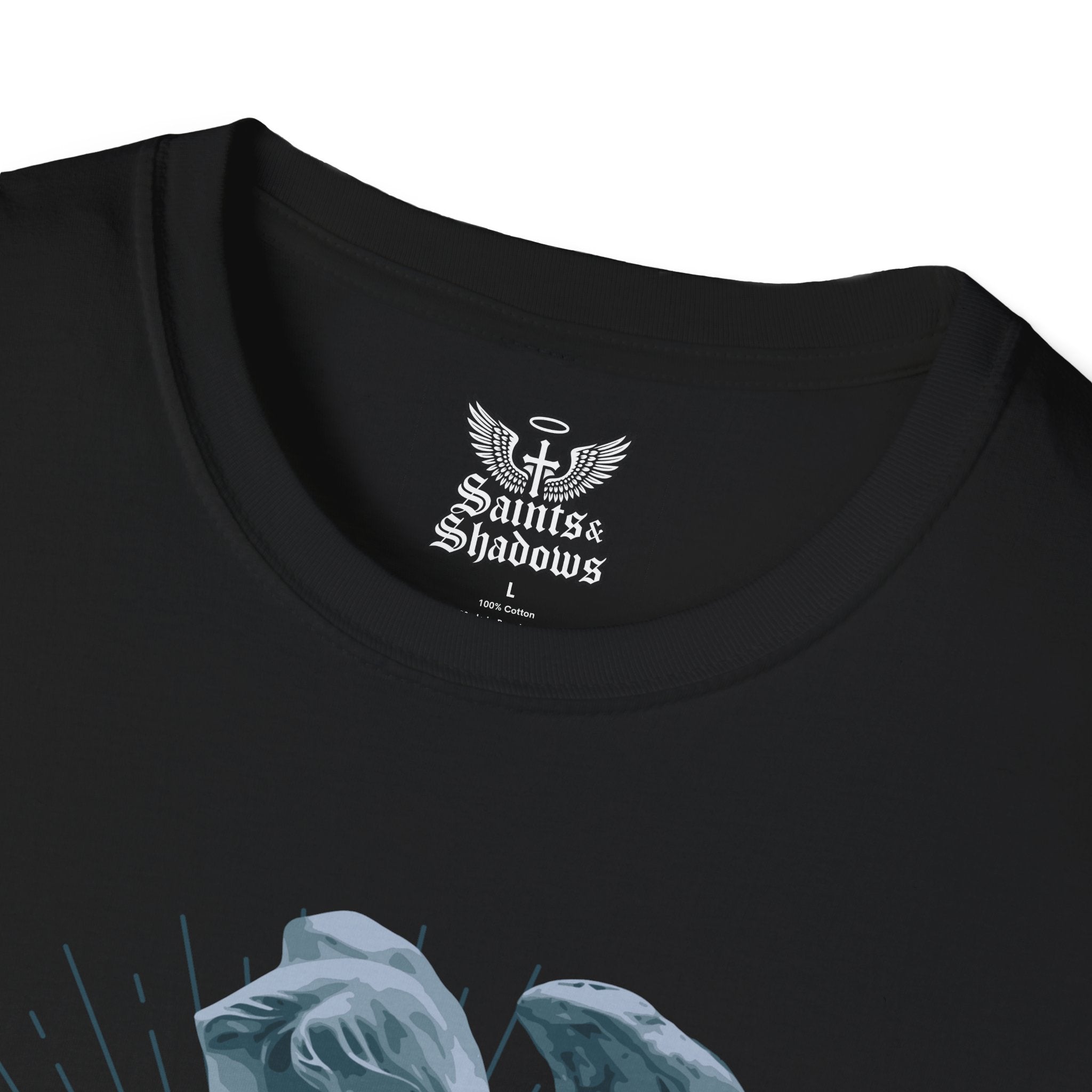 Saints and Shadows - Stop Wars, Angelic Artwork Unisex Softstyle T-Shirt, Casual Wear
