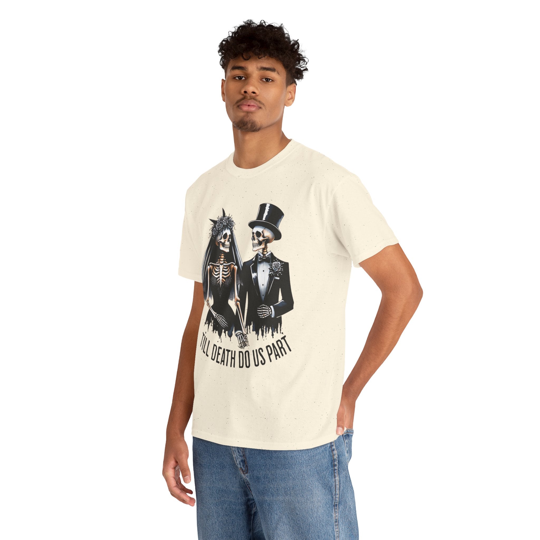 Skeleton Bride and Groom Wedding. Til Death, Tee - Horror Graphic Tee, Unisex Cotton Shirt, Halloween Costume, Horror Movie Gift, Spooky T-Shirt, Horror Fan Apparel