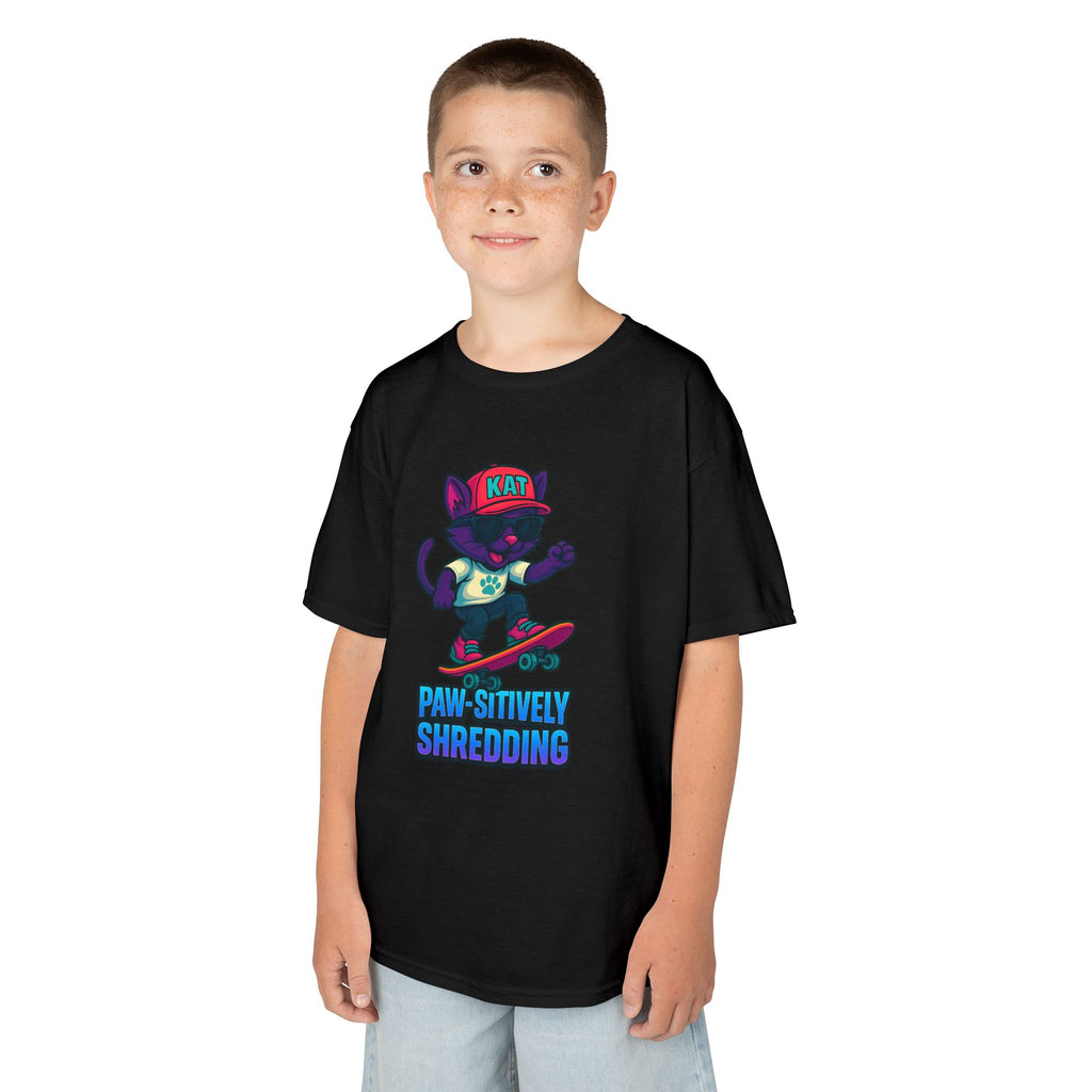 DJ KAT PAWS - Fun Skater Cat Design, Youth Summer T-Shirt, Cool Kids Apparel, Birthday Gift, Trendy Casual Wear