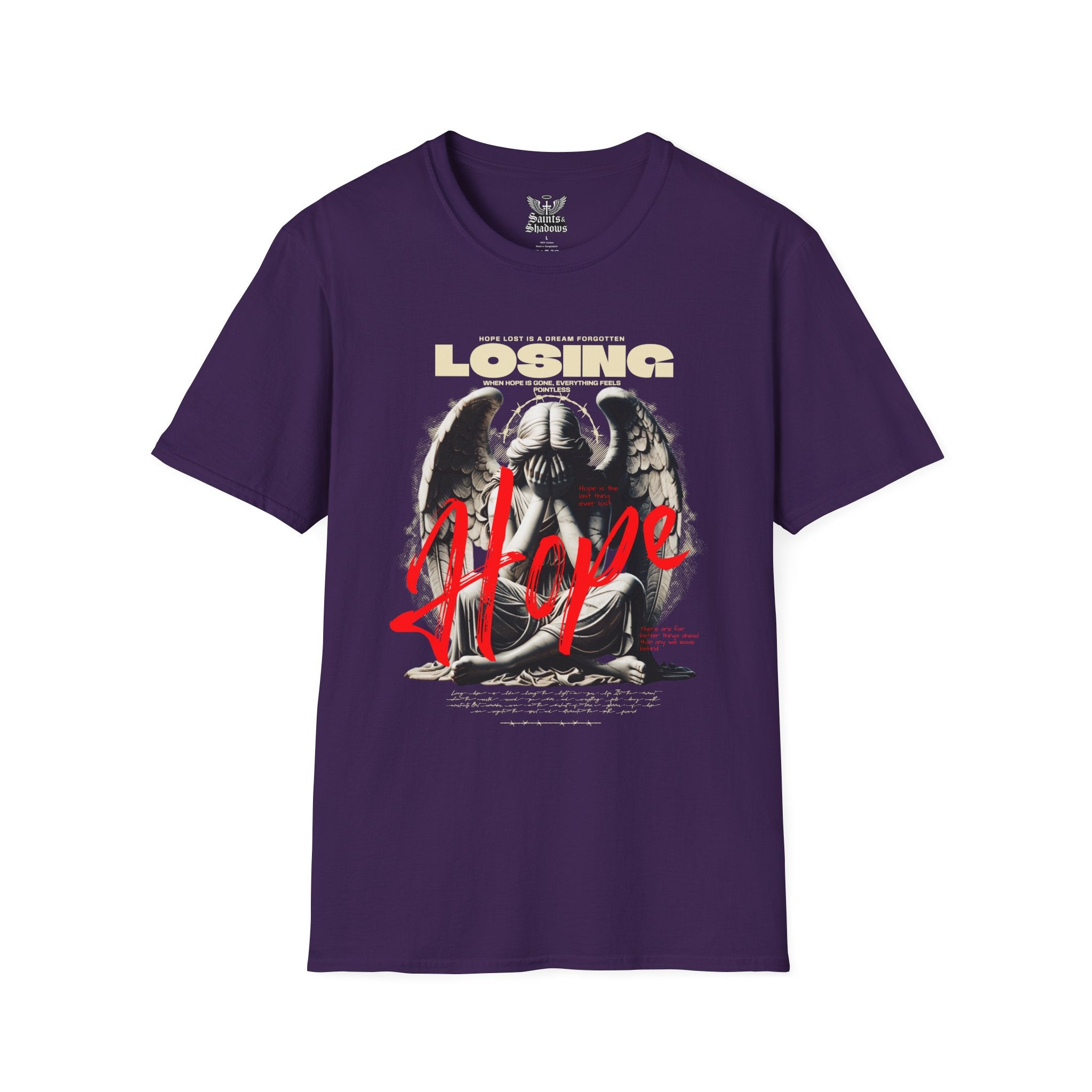 Saints and Shadows - Losing Hope, Angelic Artwork Unisex Softstyle T-Shirt, Casual Wear