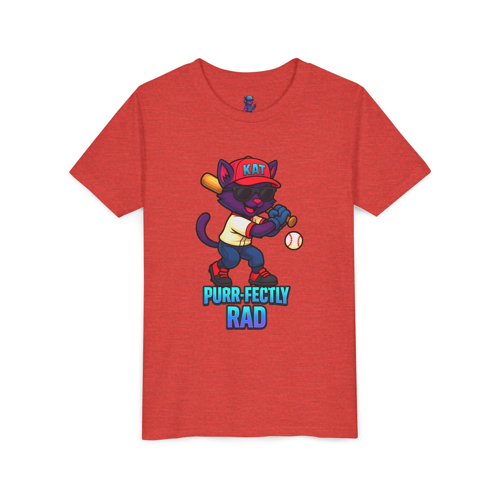 DJ KAT PAWS – Purr-fectly Rad Baseball Youth Tee | Fun Kids Graphic Shirt, Cool Cat Design, Perfect for Birthdays, Playdates & Sports Events