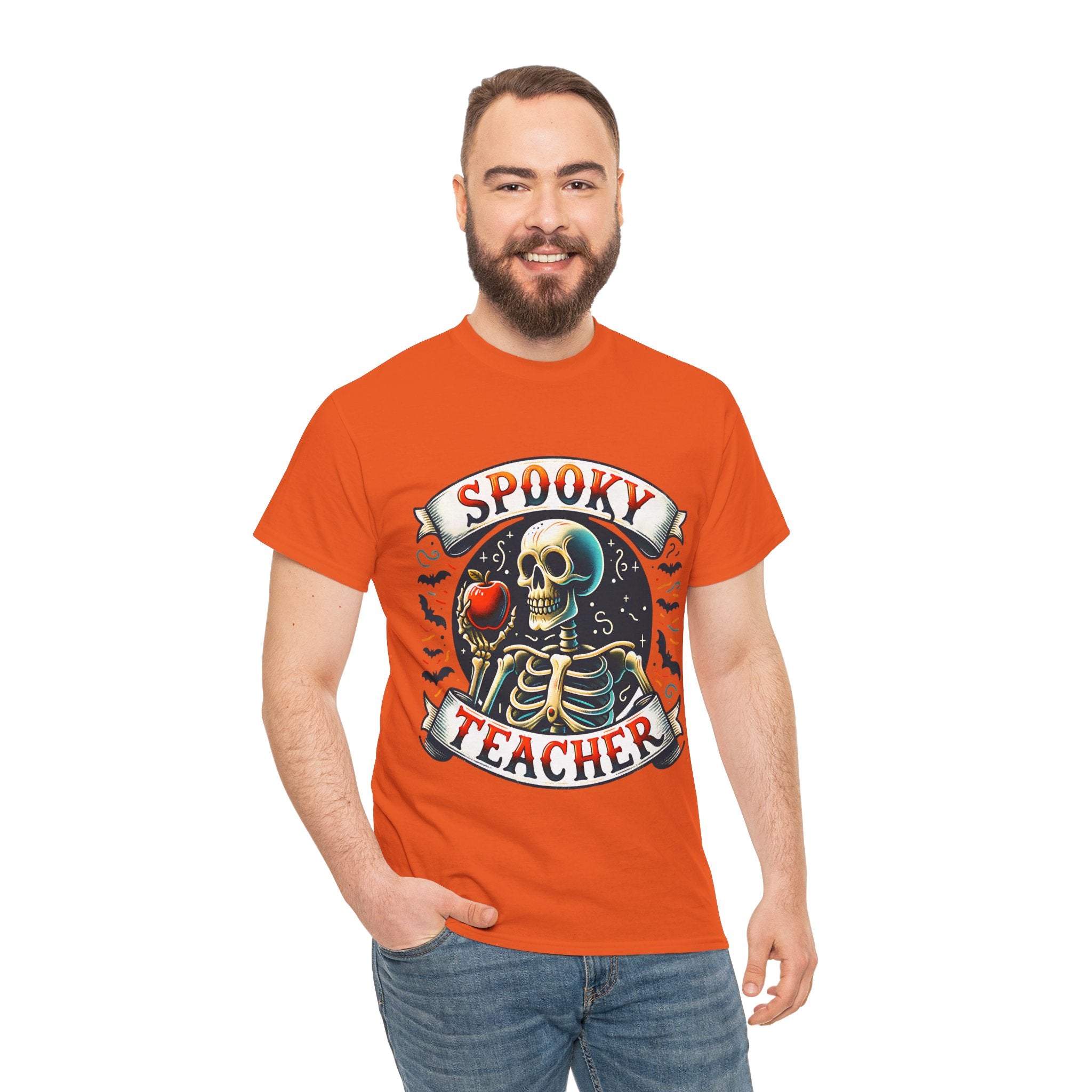 Spooky Teacher Tee, Halloween Shirt, Unisex Cotton T-Shirt, Funny Teacher Gift, Skeleton Design, Fall Apparel