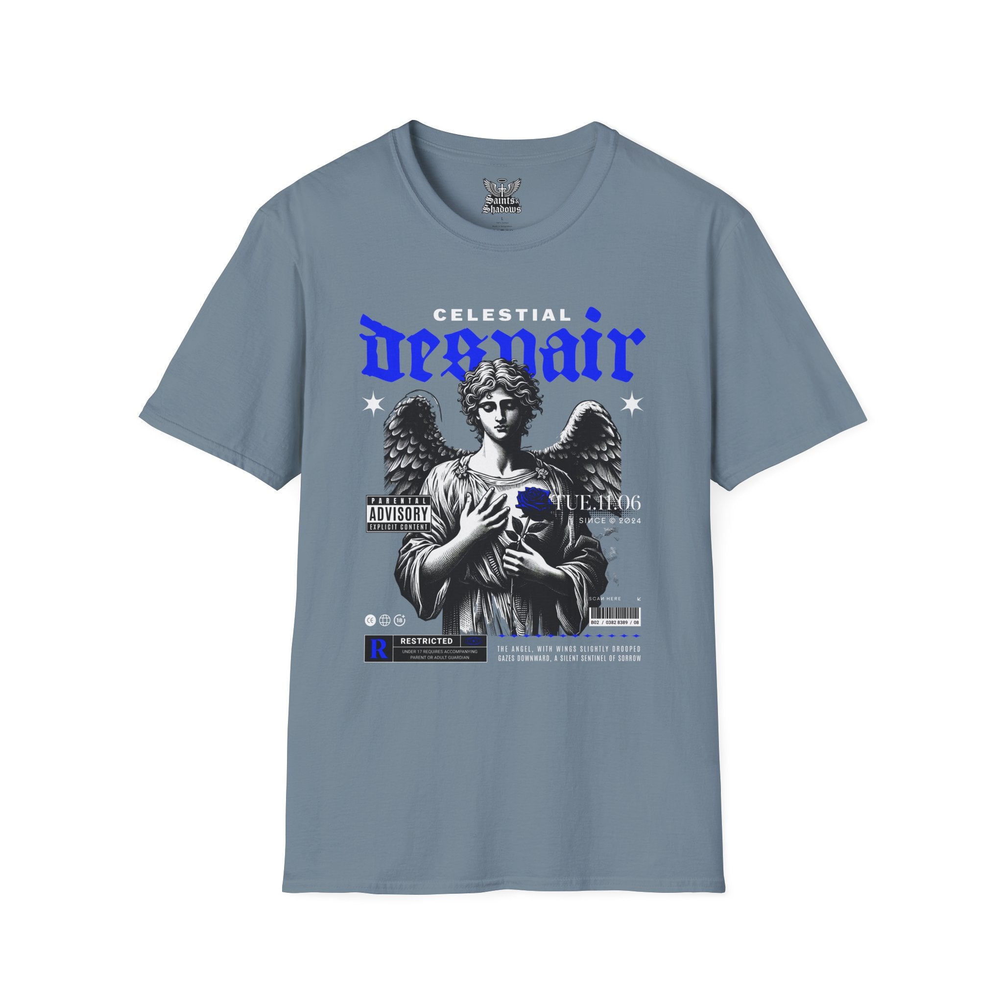 Saints and Shadows - Celestial Despair, Angelic Artwork Unisex Softstyle T-Shirt, Casual Wear