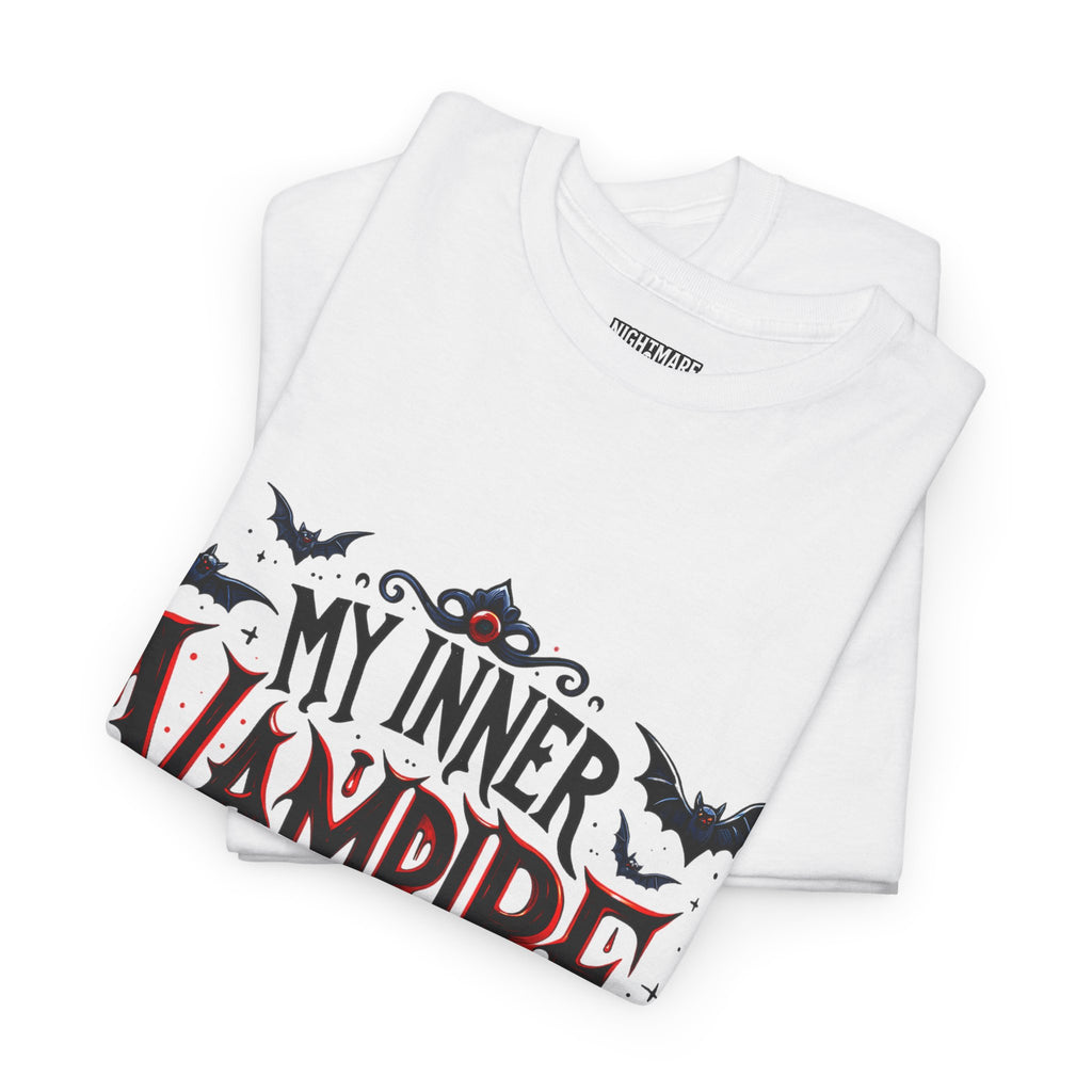 My Inner Vampire Hates Mornings, Tee - Unisex Heavy Cotton Shirt for Halloween, Gifts, Casual Wear, Funny T-Shirt, Vampire Lover Apparel