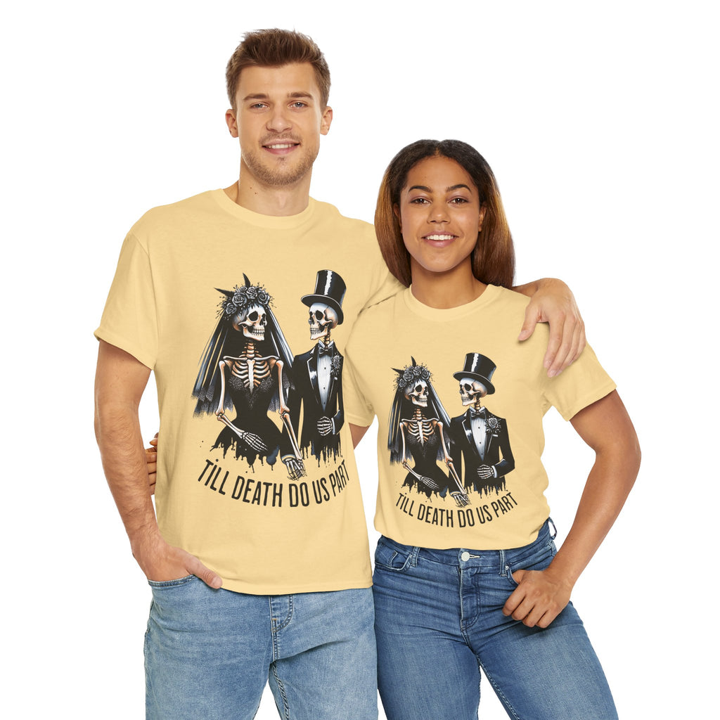 Skeleton Bride and Groom Wedding. Til Death, Tee - Horror Graphic Tee, Unisex Cotton Shirt, Halloween Costume, Horror Movie Gift, Spooky T-Shirt, Horror Fan Apparel