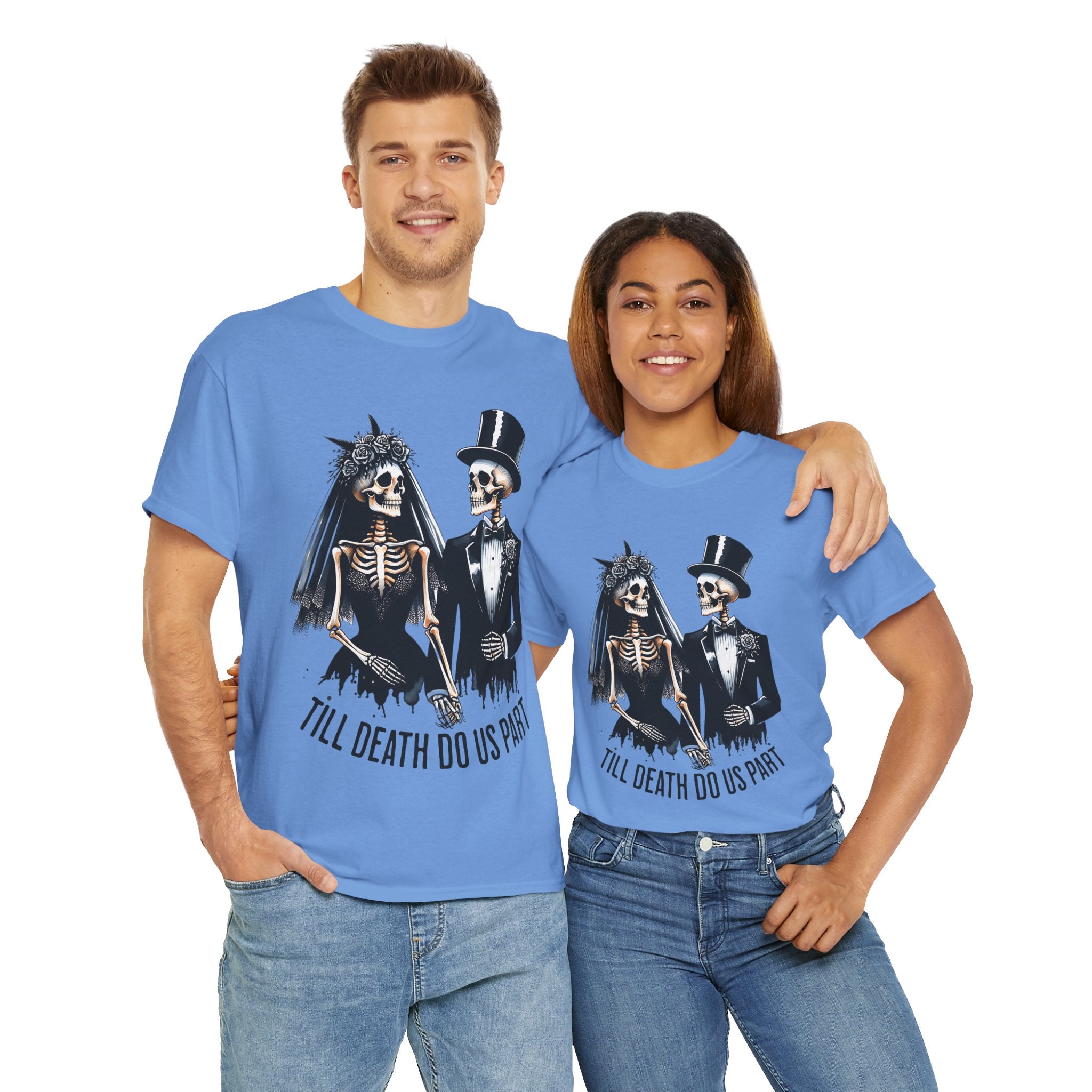 Skeleton Bride and Groom Wedding. Til Death, Tee - Horror Graphic Tee, Unisex Cotton Shirt, Halloween Costume, Horror Movie Gift, Spooky T-Shirt, Horror Fan Apparel