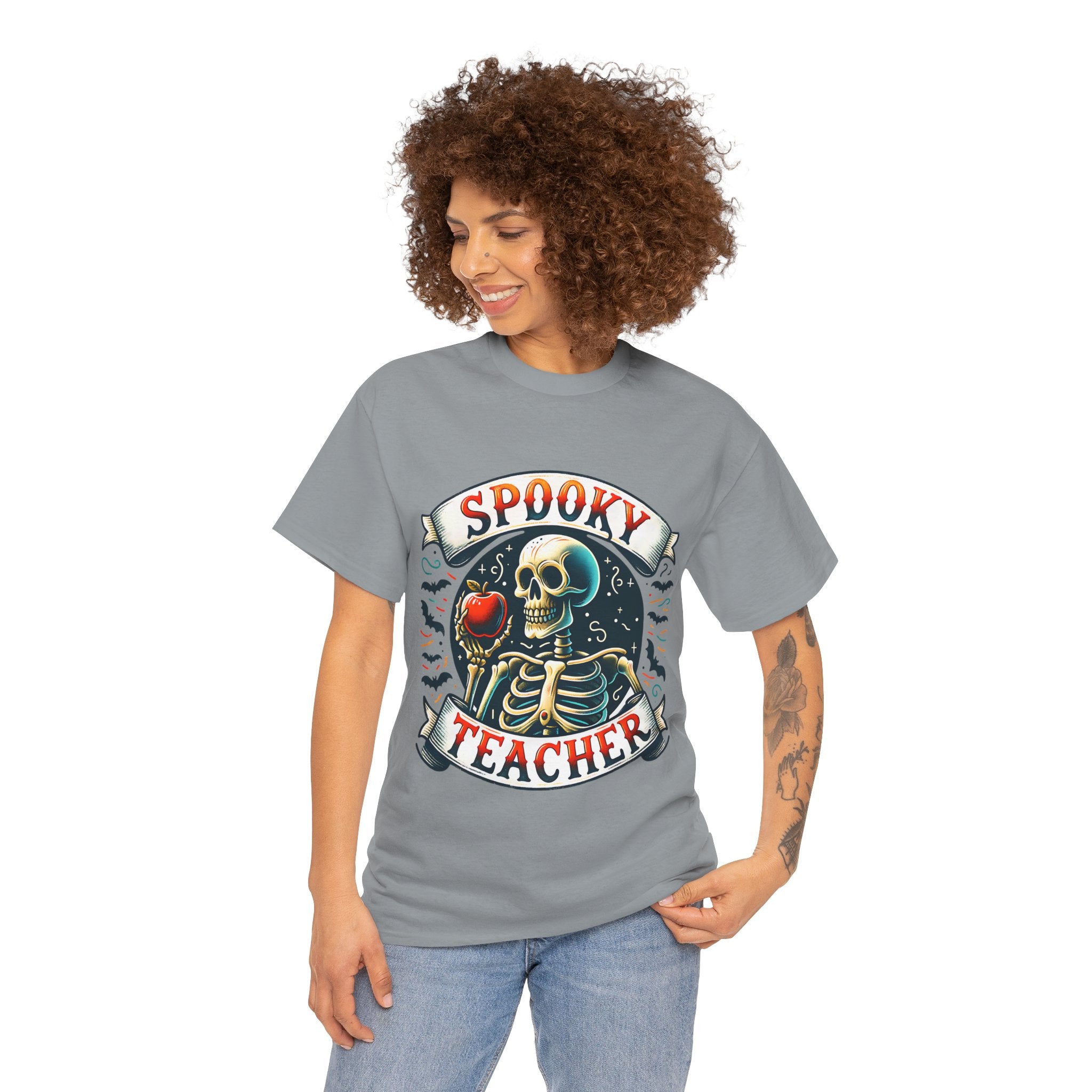 Spooky Teacher Tee, Halloween Shirt, Unisex Cotton T-Shirt, Funny Teacher Gift, Skeleton Design, Fall Apparel