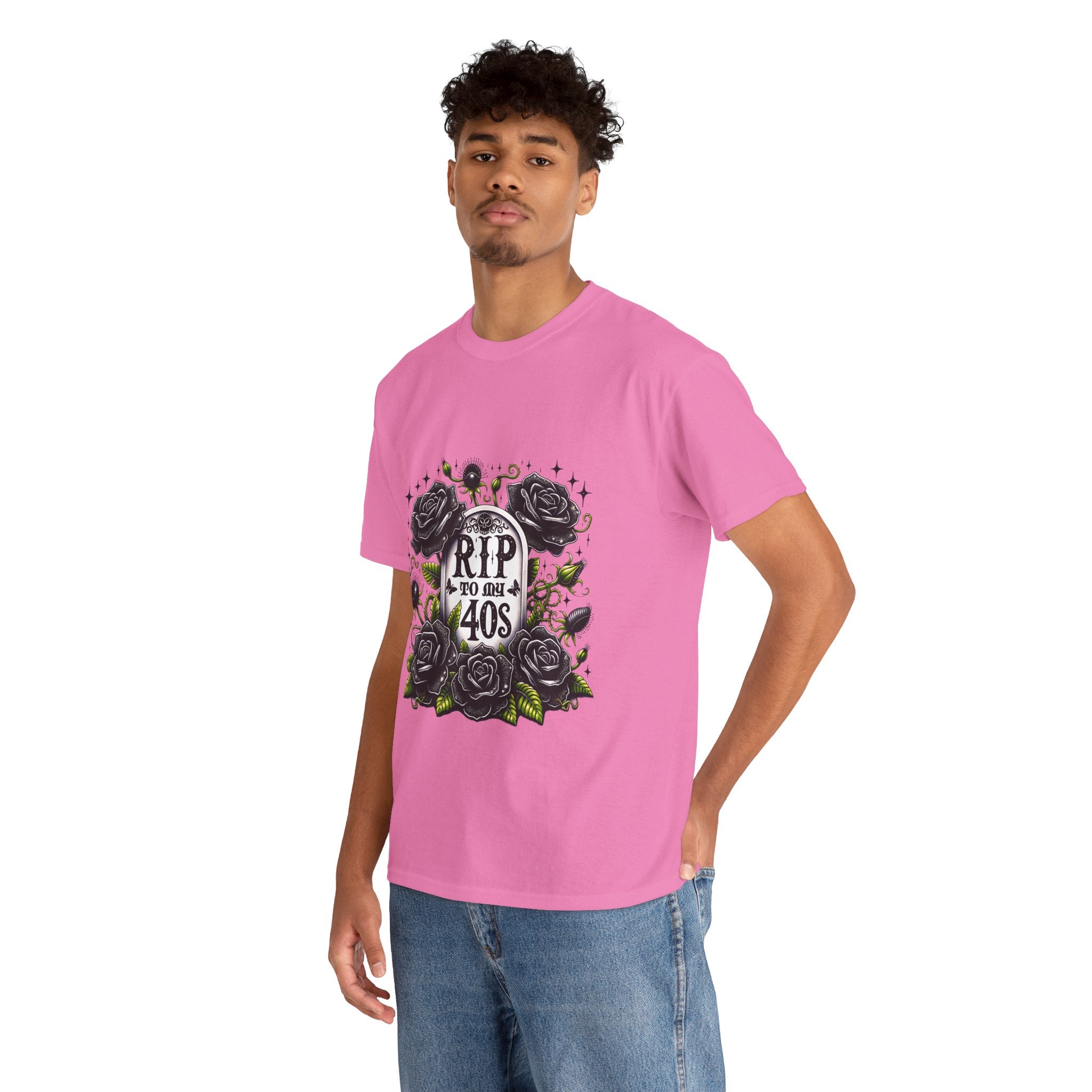 RIP to My 40s Tee, Heavy, Unisex Graphic Shirt, Birthday Gift, Casual Wear, Vintage Style, Floral Design T-shirt