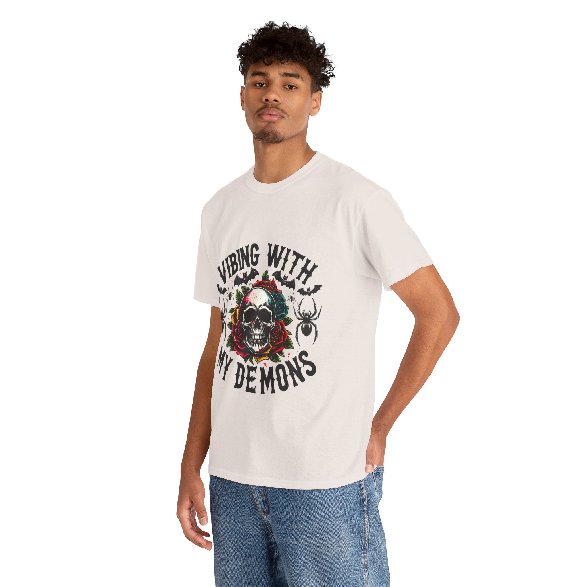 Vibing With My Demons, Halloween Skeleton & Pumpkin Tee, Spooky Season Apparel, Fall Fashion, Gift for Halloween Lovers