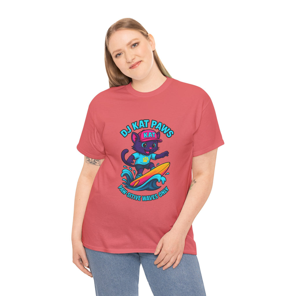 DJ KAT PAWS Surfing Fun T-Shirt | Stay Cool, Have Fun, Play Safe, Be You! | Fun Summer Tee, Gift for Cat Lovers, Beach Vibes