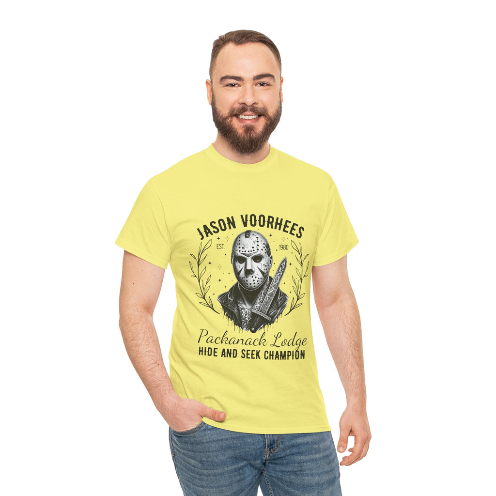 Jason Voorhees 'Hide and Seek Champion'  - Horror Graphic Tee, Unisex Cotton Shirt, Halloween Costume, Horror Movie Gift, Spooky T-Shirt, Horror Fan Apparel