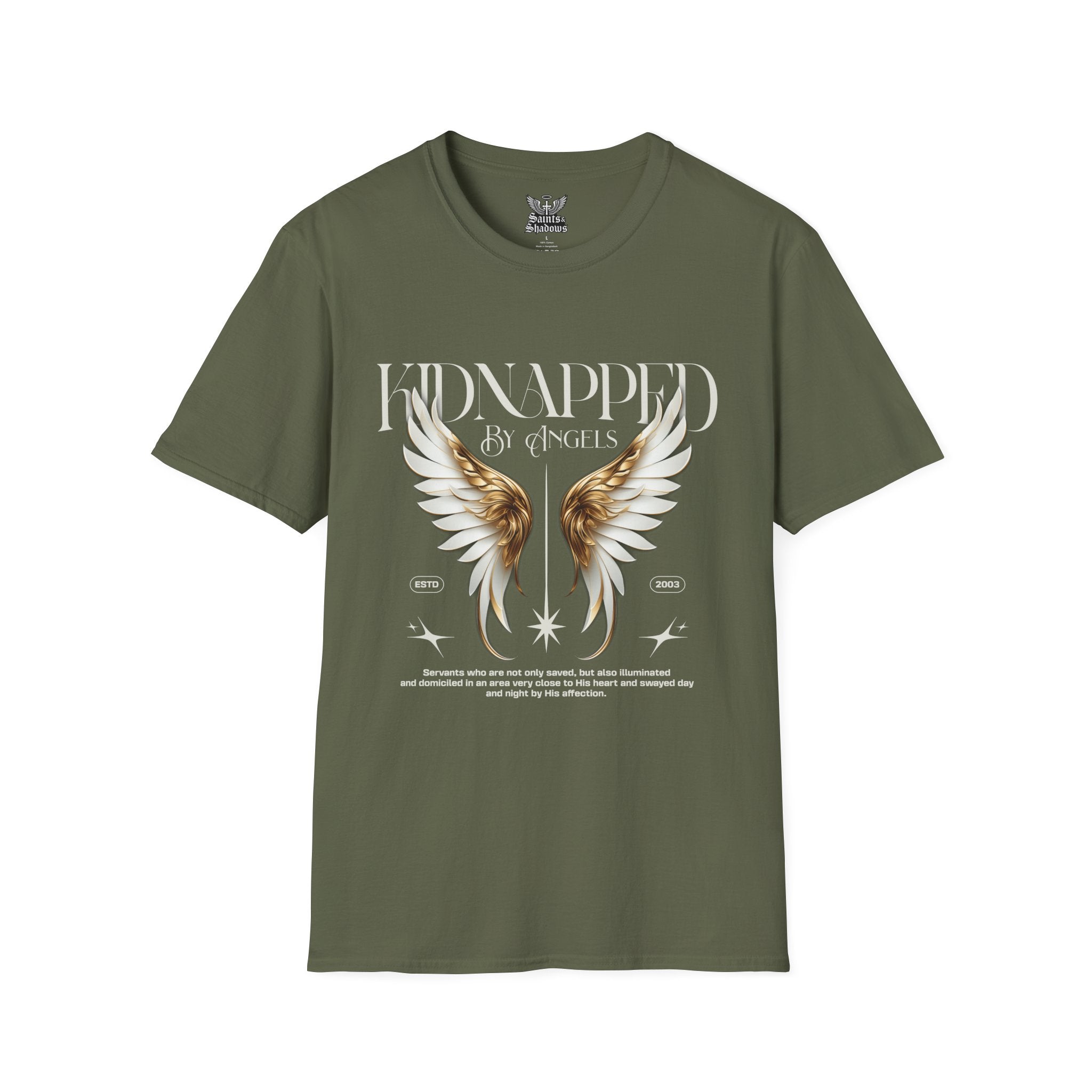 Saints and Shadows - Kidnapped, Angelic Artwork Unisex Softstyle T-Shirt, Casual Wear