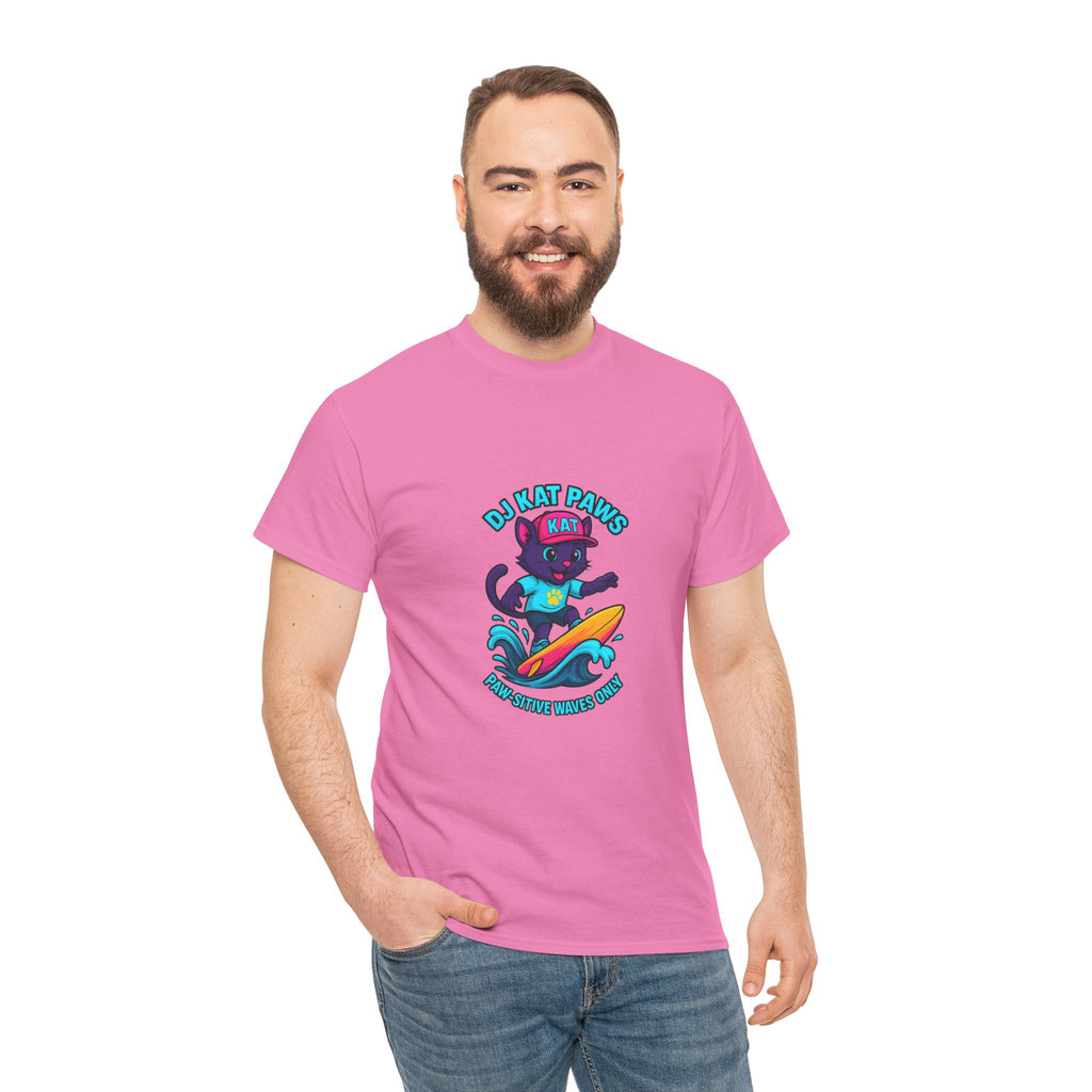 DJ KAT PAWS Surfing Fun T-Shirt | Stay Cool, Have Fun, Play Safe, Be You! | Fun Summer Tee, Gift for Cat Lovers, Beach Vibes