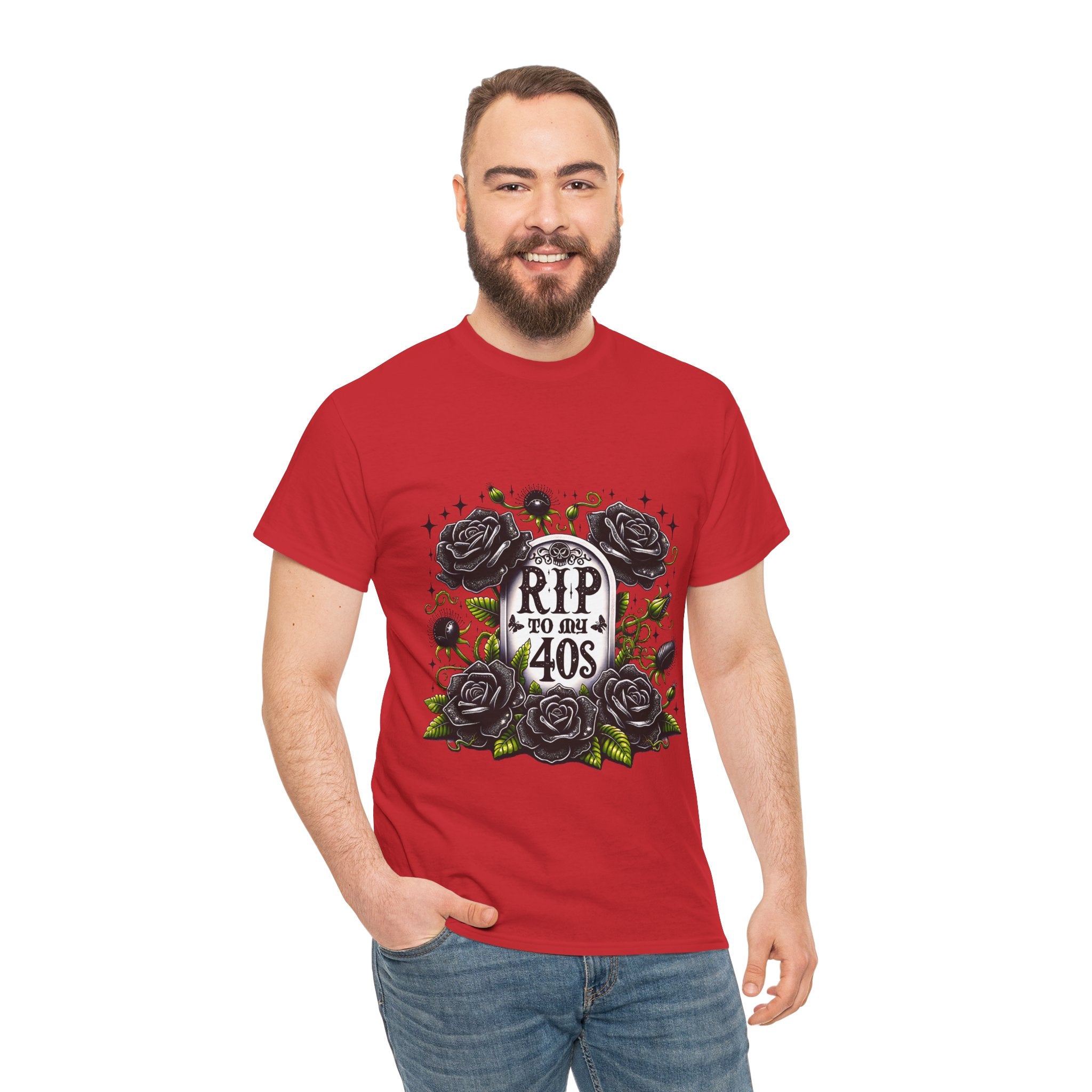 RIP to My 40s Tee, Heavy, Unisex Graphic Shirt, Birthday Gift, Casual Wear, Vintage Style, Floral Design T-shirt