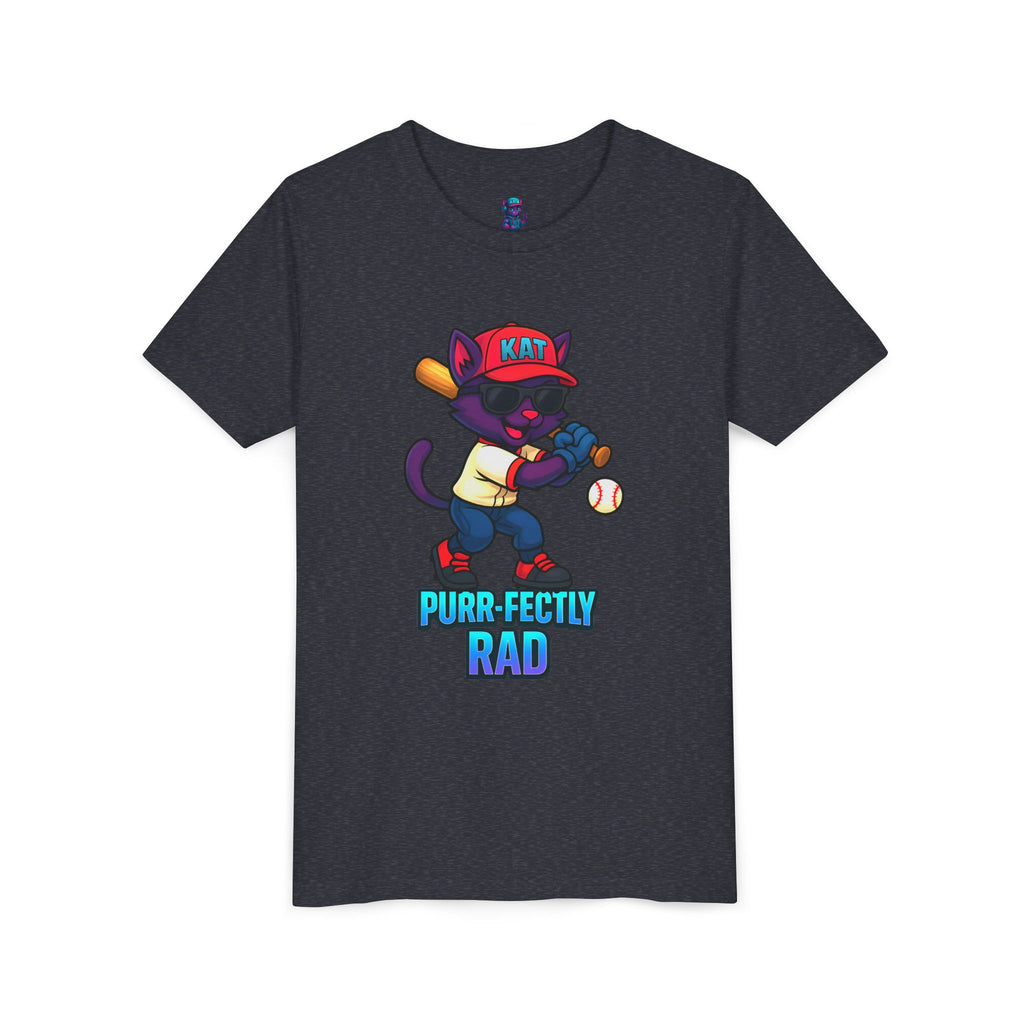 DJ KAT PAWS – Purr-fectly Rad Baseball Youth Tee | Fun Kids Graphic Shirt, Cool Cat Design, Perfect for Birthdays, Playdates & Sports Events