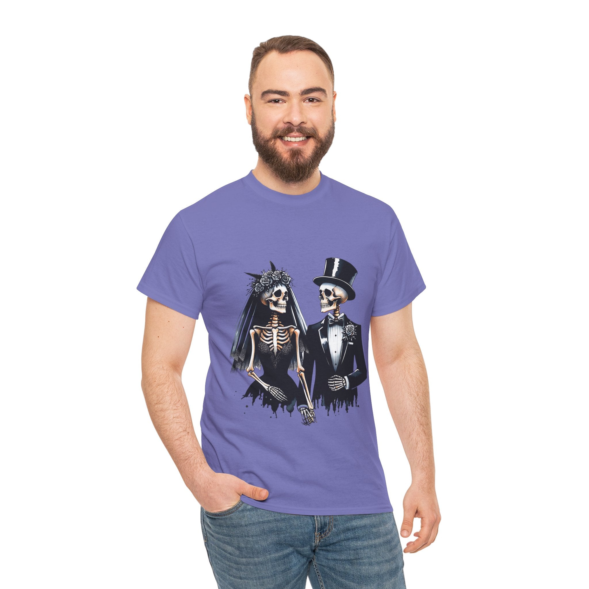 Skeleton Bride and Groom Wedding Tee - Horror Graphic Tee, Unisex Cotton Shirt, Halloween Costume, Horror Movie Gift, Spooky T-Shirt, Horror Fan Apparel