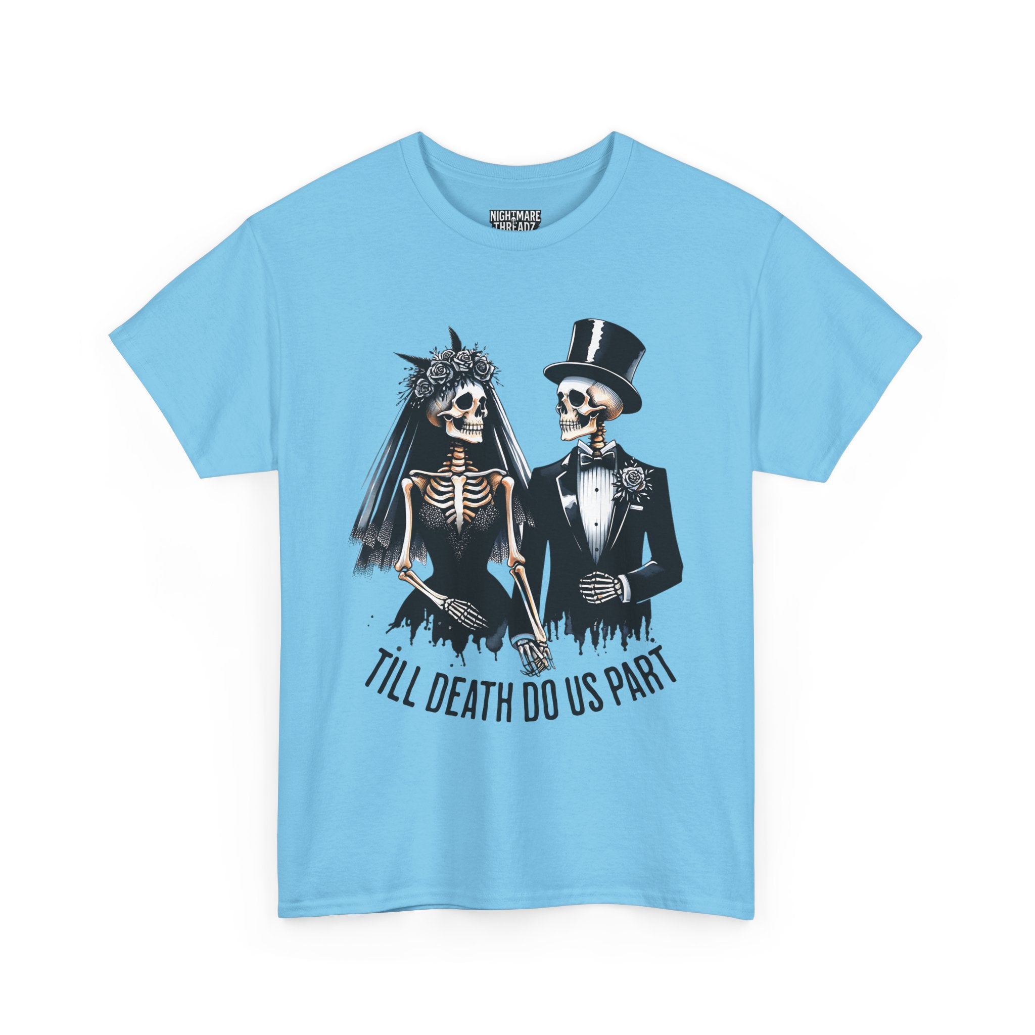 Skeleton Bride and Groom Wedding. Til Death, Tee - Horror Graphic Tee, Unisex Cotton Shirt, Halloween Costume, Horror Movie Gift, Spooky T-Shirt, Horror Fan Apparel