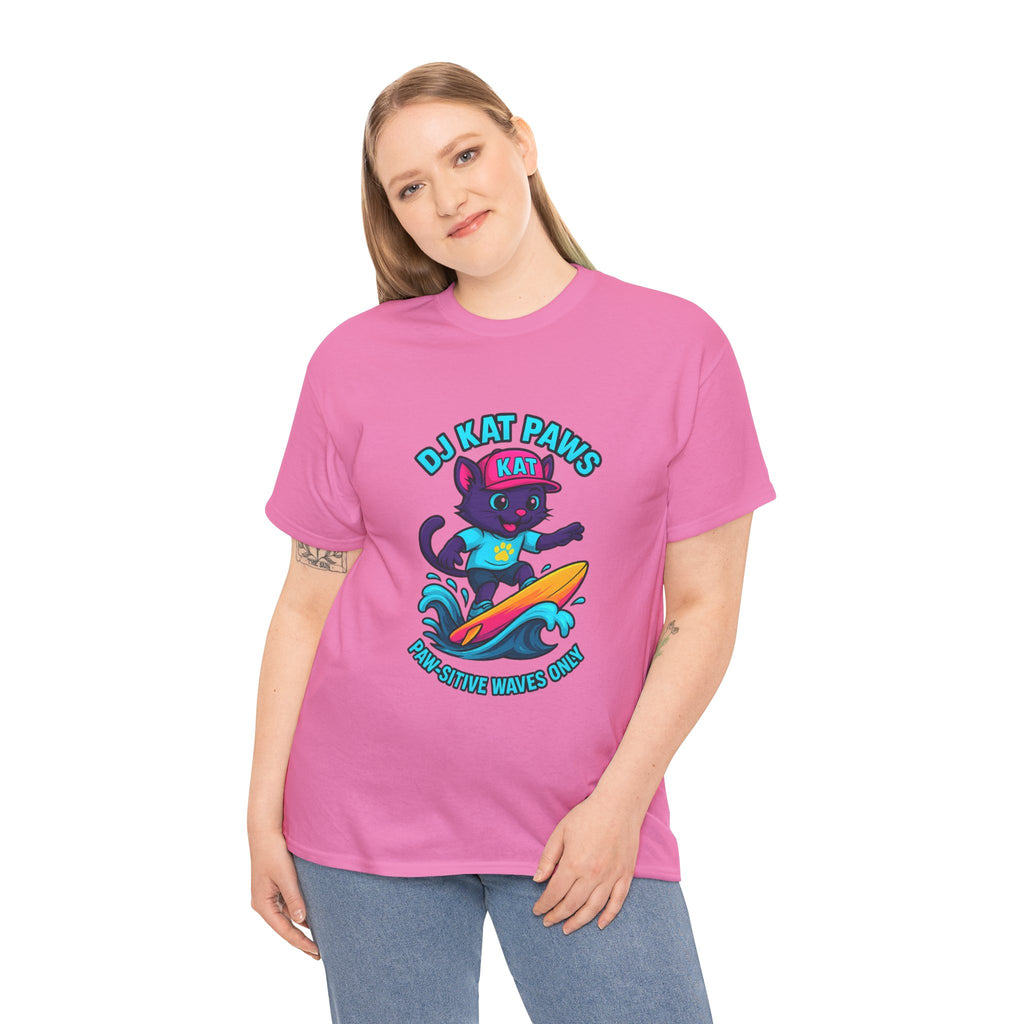 DJ KAT PAWS Surfing Fun T-Shirt | Stay Cool, Have Fun, Play Safe, Be You! | Fun Summer Tee, Gift for Cat Lovers, Beach Vibes