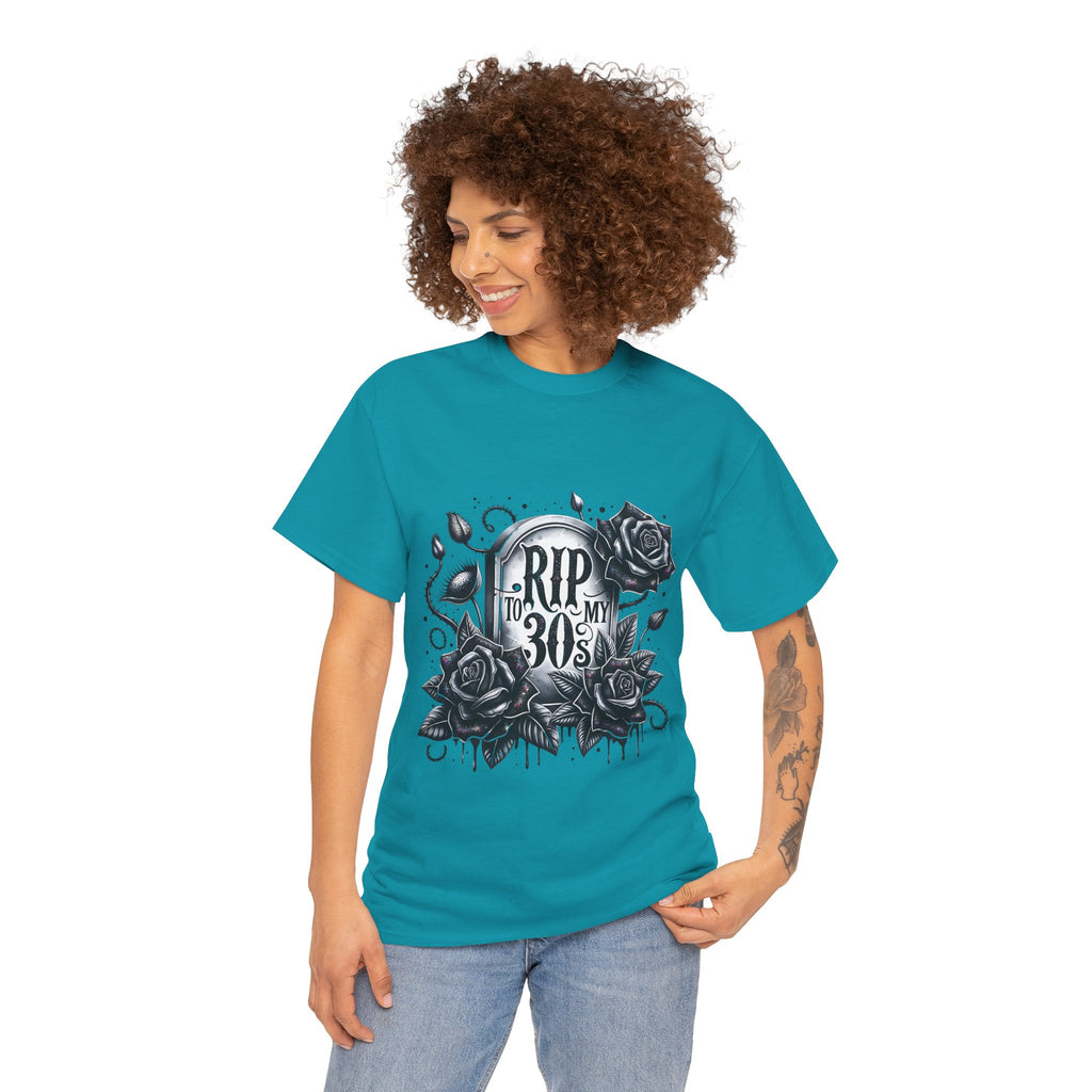 RIP to My 30s, Heavy, Unisex Graphic Shirt, Birthday Gift, Casual Wear, Vintage Style, Floral Design T-shirt
