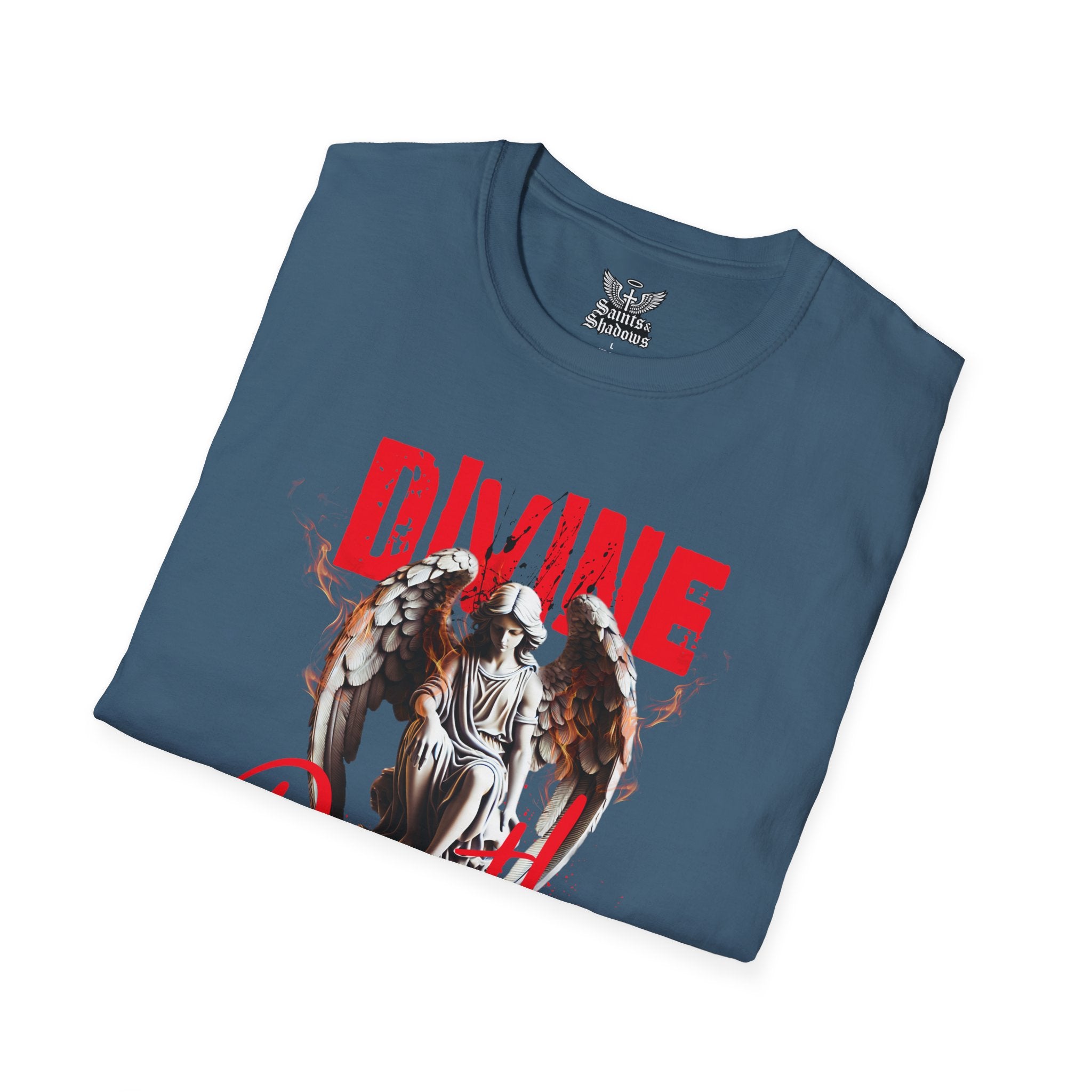 Saints and Shadows - Divine Death, Angelic Artwork Unisex Softstyle T-Shirt, Casual Wear
