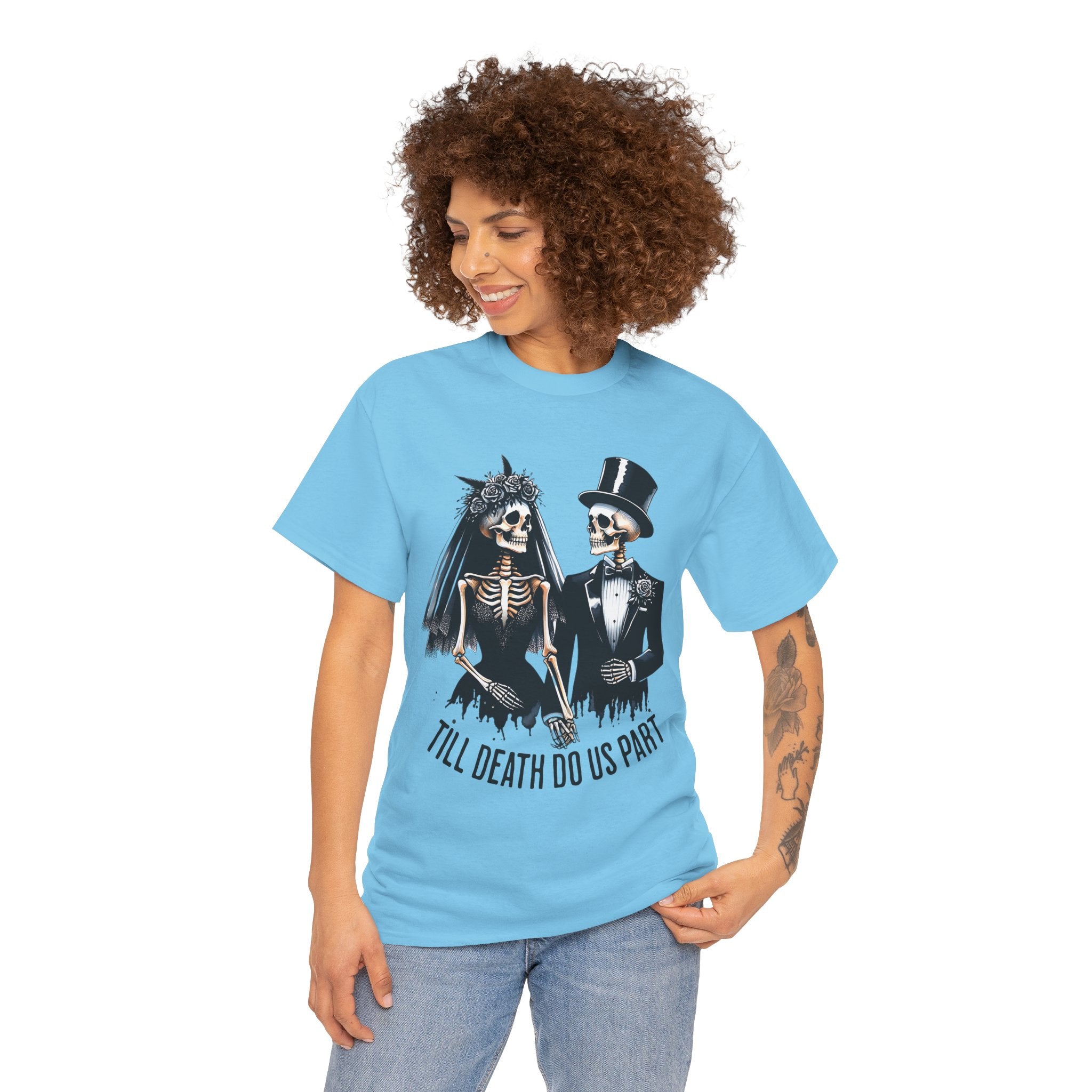 Skeleton Bride and Groom Wedding. Til Death, Tee - Horror Graphic Tee, Unisex Cotton Shirt, Halloween Costume, Horror Movie Gift, Spooky T-Shirt, Horror Fan Apparel