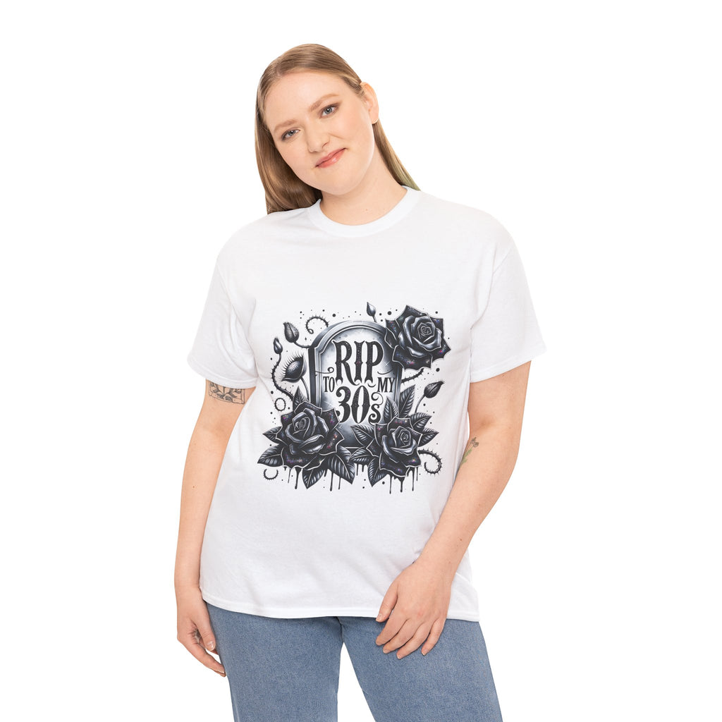 RIP to My 30s, Heavy, Unisex Graphic Shirt, Birthday Gift, Casual Wear, Vintage Style, Floral Design T-shirt