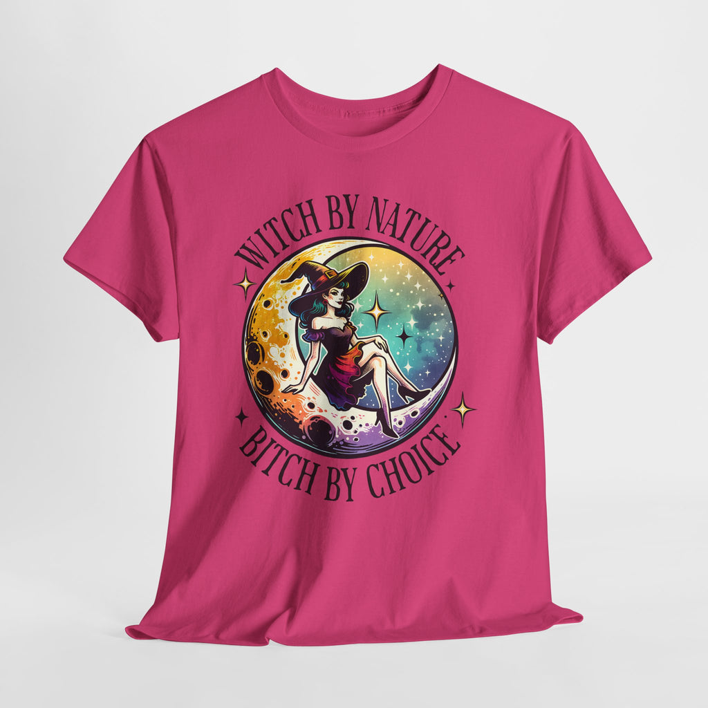 Witchy Cotton Tee - "Witch by Nature, Bitch by Choice" | Unisex Tee for Spooky Season, Boho Fashion, Festival Wear, Gift for Witches