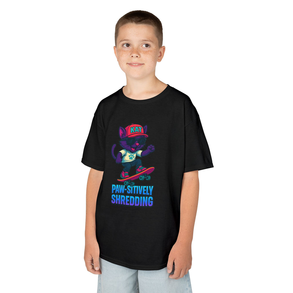 DJ KAT PAWS - Fun Skater Cat Design, Youth Summer T-Shirt, Cool Kids Apparel, Birthday Gift, Trendy Casual Wear