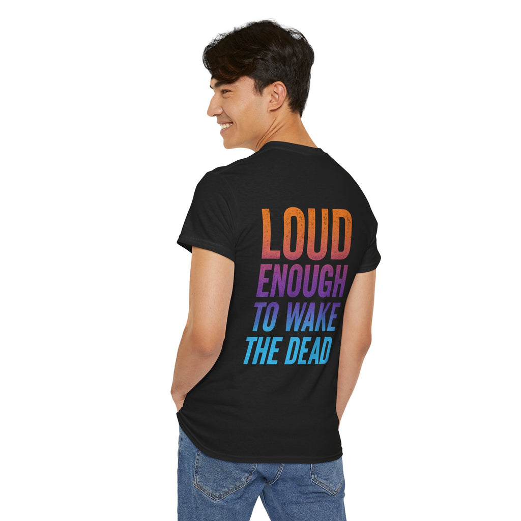Bone Jams Rockin’ Skeleton, Tee | Loud Enough to Wake the Dead | Unisex Cotton Shirt for Music Lovers, Concerts, Halloween, Gifts