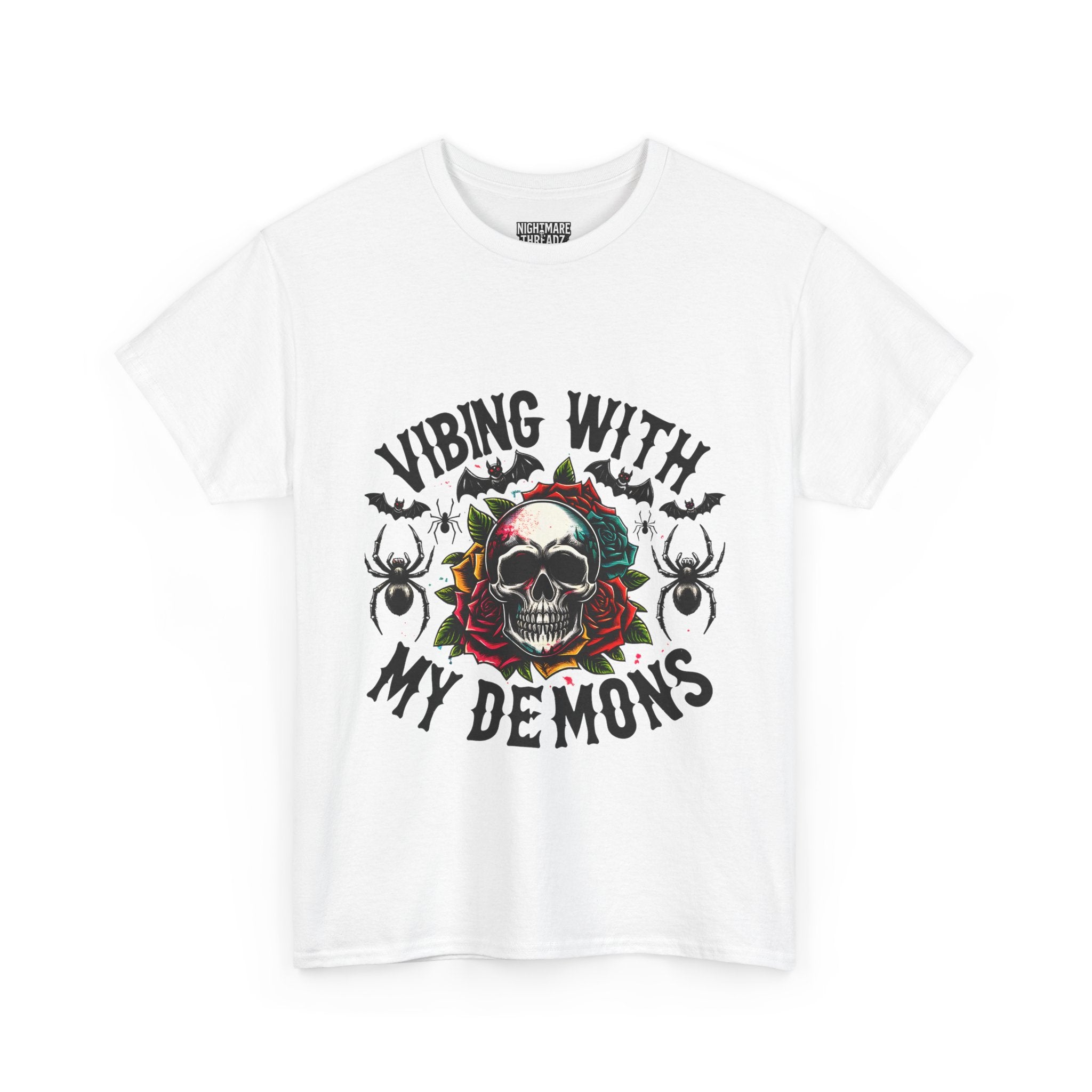 Vibing With My Demons, Halloween Skeleton & Pumpkin Tee, Spooky Season Apparel, Fall Fashion, Gift for Halloween Lovers