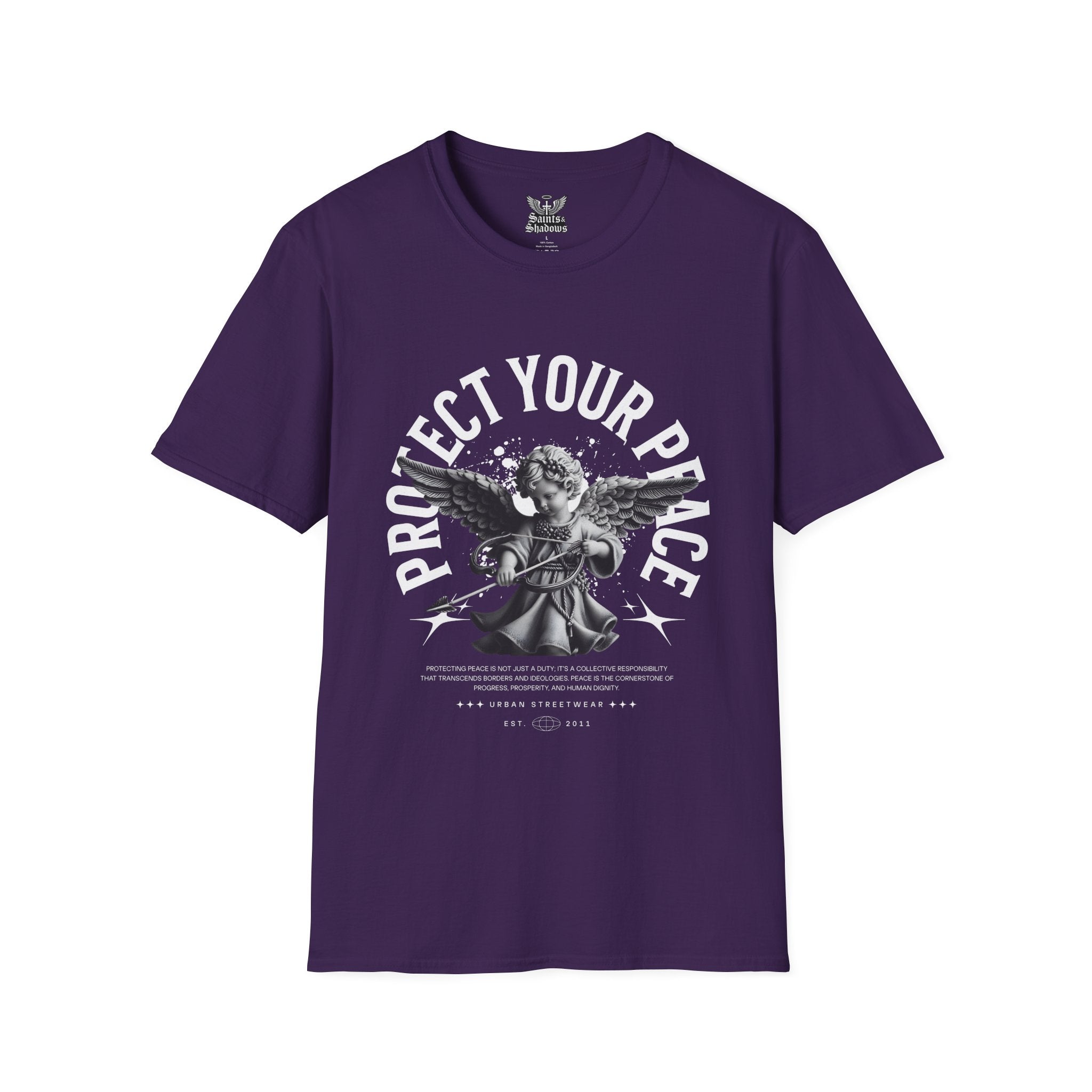 Saints and Shadows - Protect Your Peace, Angelic Artwork Unisex Softstyle T-Shirt, Casual Wear