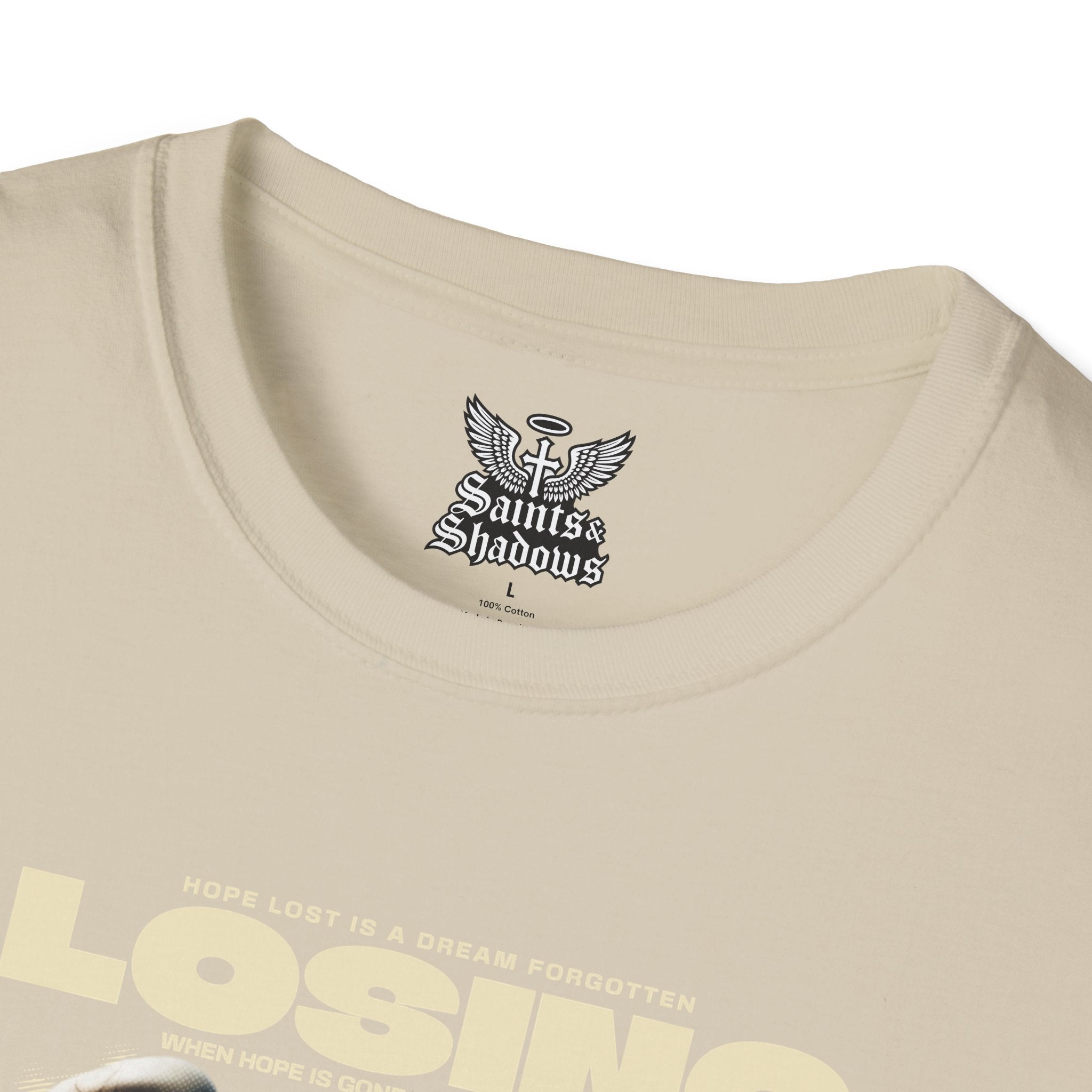 Saints and Shadows - Losing Hope, Angelic Artwork Unisex Softstyle T-Shirt, Casual Wear