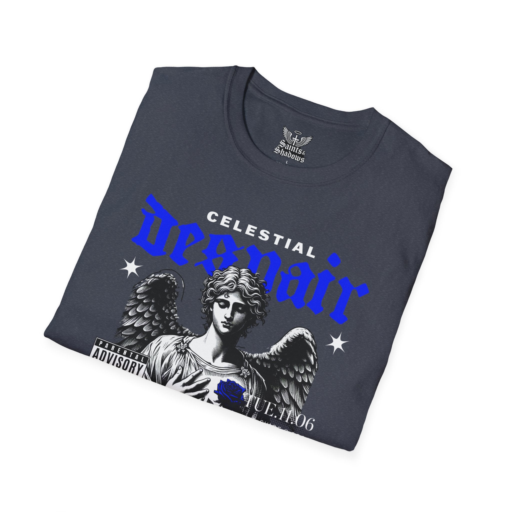 Saints and Shadows - Celestial Despair, Angelic Artwork Unisex Softstyle T-Shirt, Casual Wear