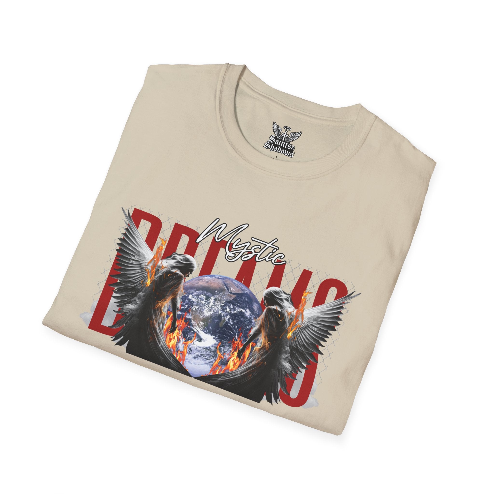 Saints and Shadows - Mystic Wings, Angelic Artwork Unisex Softstyle T-Shirt, Casual Wear