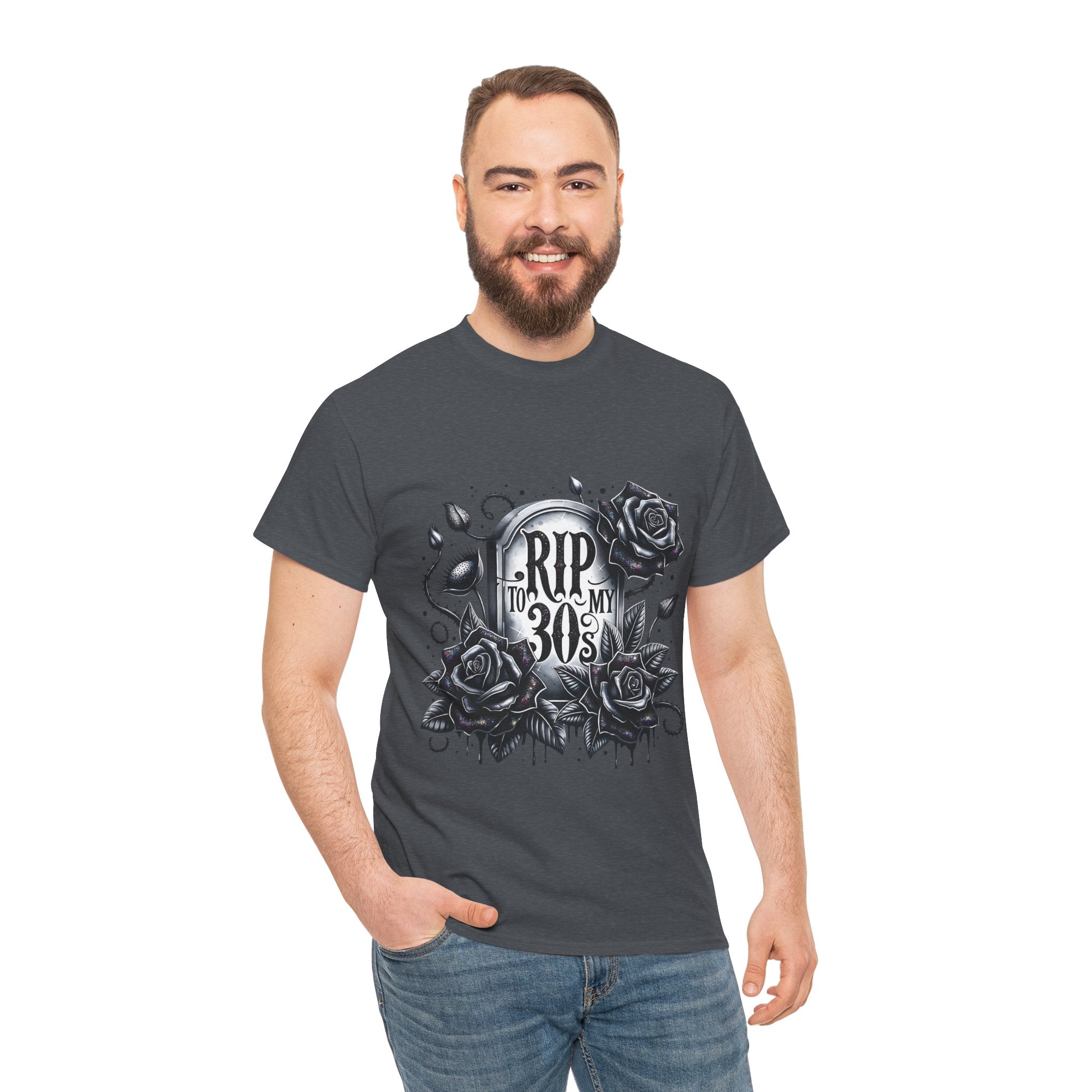RIP to My 30s, Heavy, Unisex Graphic Shirt, Birthday Gift, Casual Wear, Vintage Style, Floral Design T-shirt
