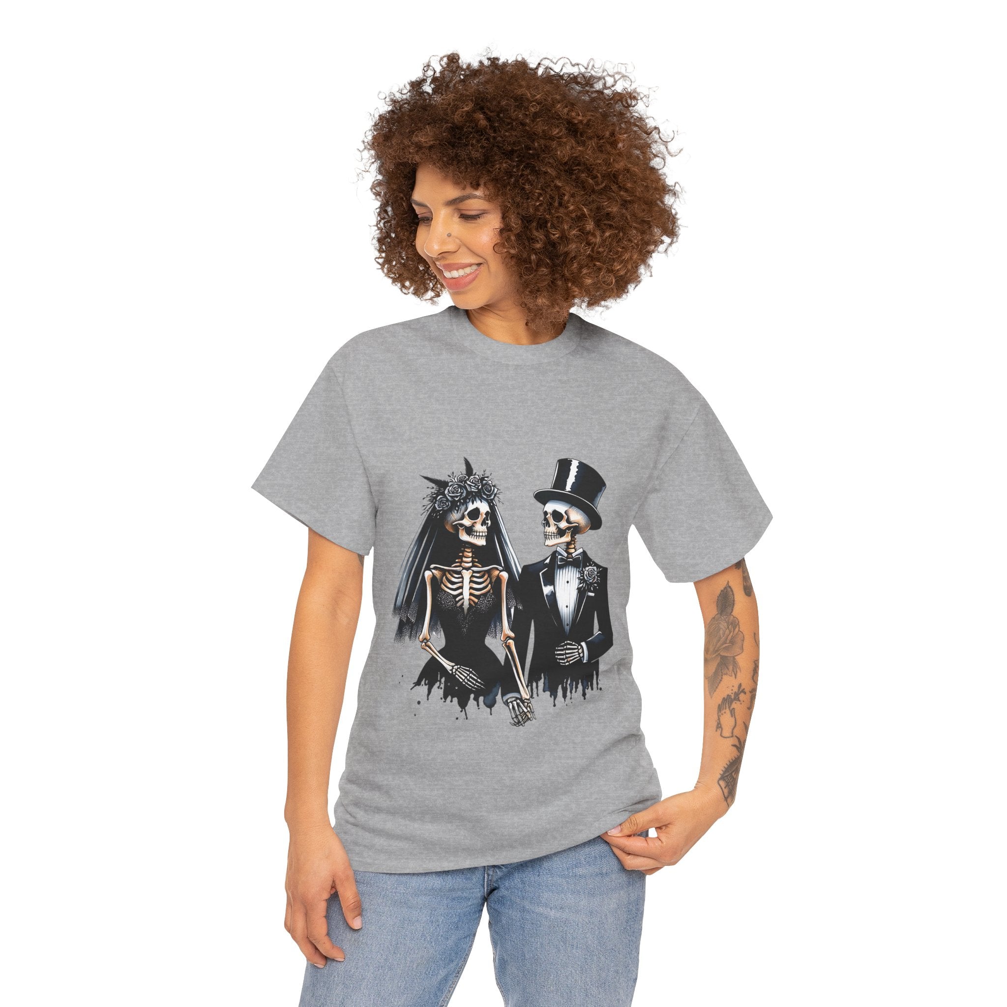 Skeleton Bride and Groom Wedding Tee - Horror Graphic Tee, Unisex Cotton Shirt, Halloween Costume, Horror Movie Gift, Spooky T-Shirt, Horror Fan Apparel