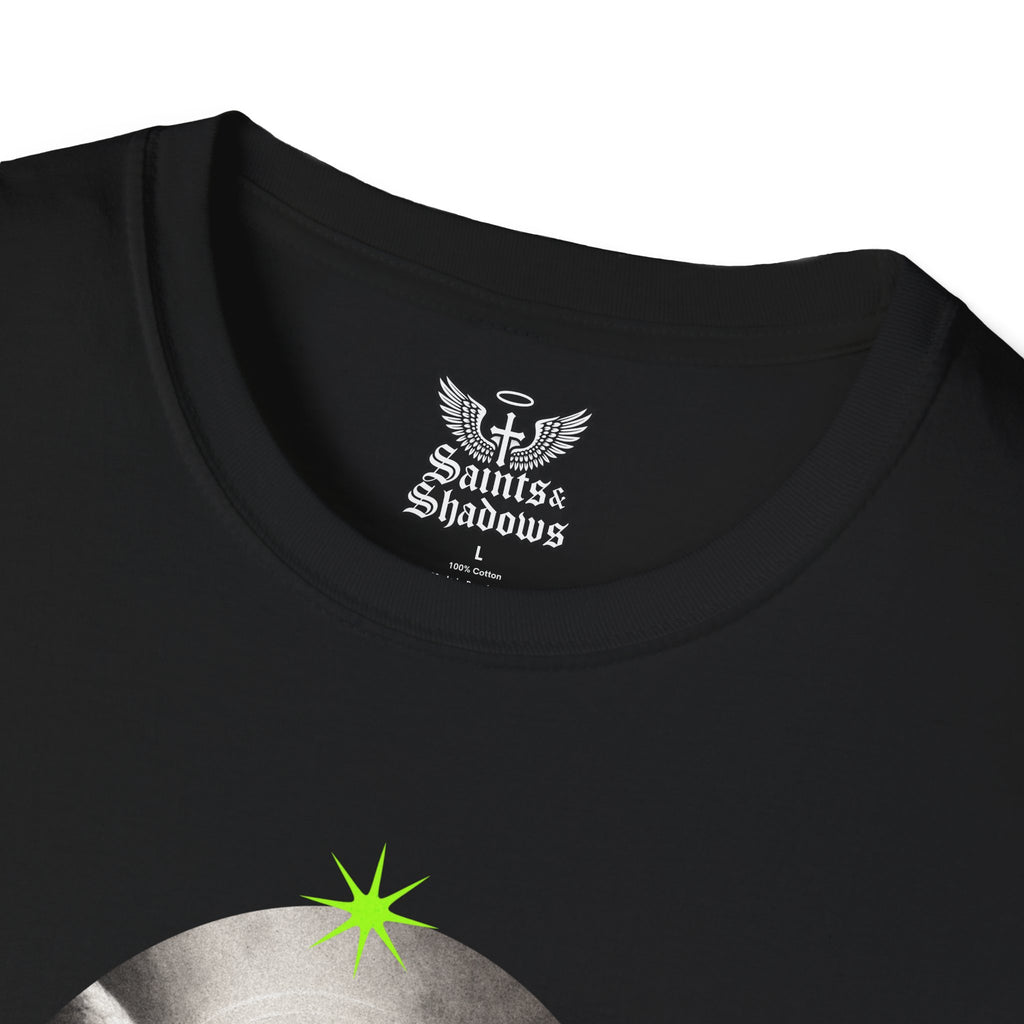 Saints and Shadows - Panoramic Portrayal, Angelic Artwork Unisex Softstyle T-Shirt, Casual Wear