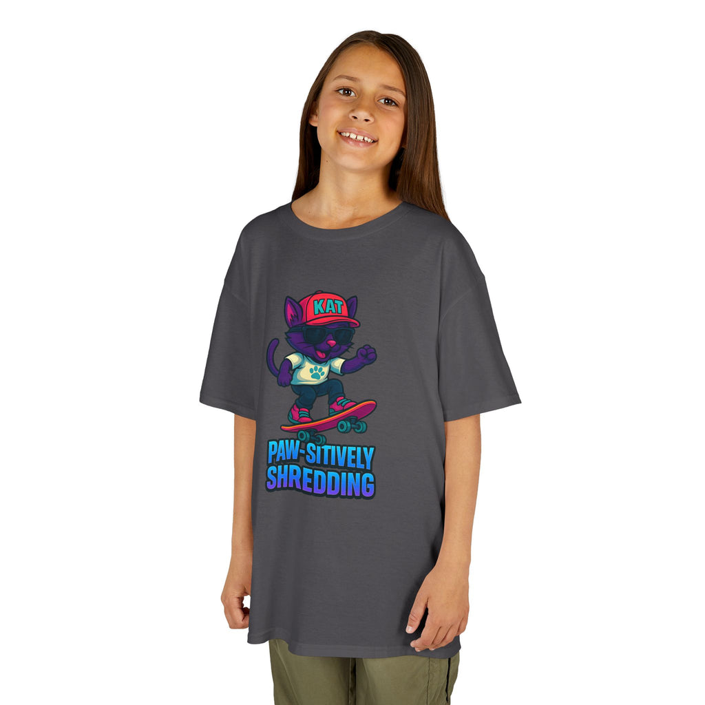 DJ KAT PAWS - Fun Skater Cat Design, Youth Summer T-Shirt, Cool Kids Apparel, Birthday Gift, Trendy Casual Wear