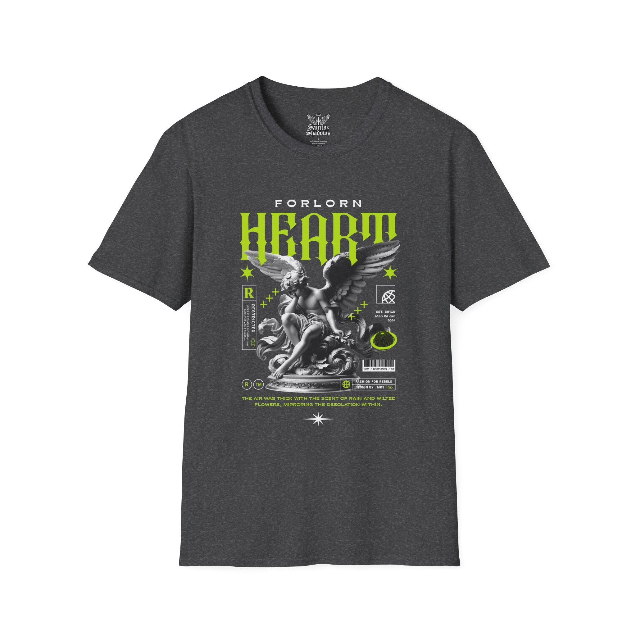Saints and Shadows - Forlorn Heart, Angelic Artwork Unisex Softstyle T-Shirt, Casual Wear
