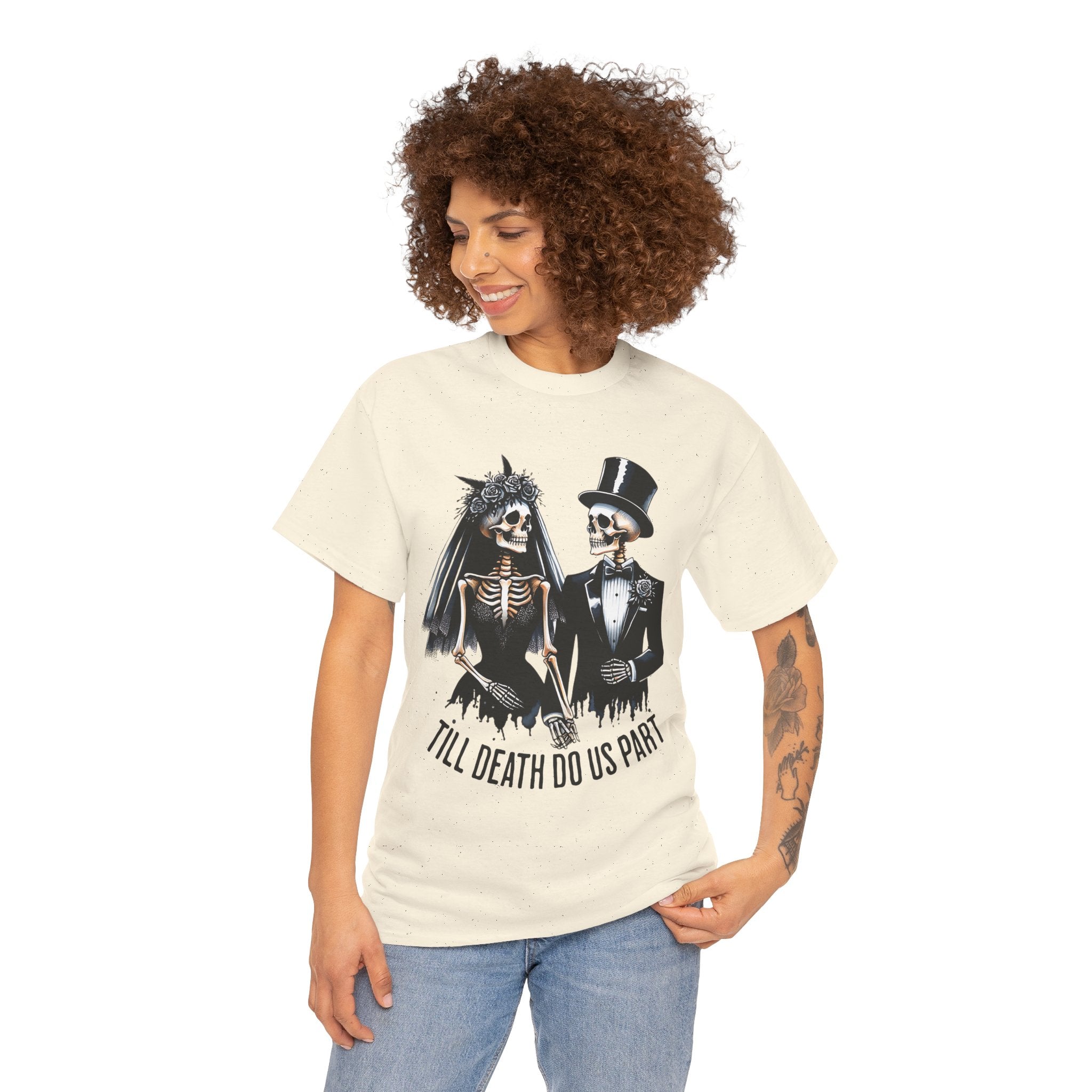 Skeleton Bride and Groom Wedding. Til Death, Tee - Horror Graphic Tee, Unisex Cotton Shirt, Halloween Costume, Horror Movie Gift, Spooky T-Shirt, Horror Fan Apparel