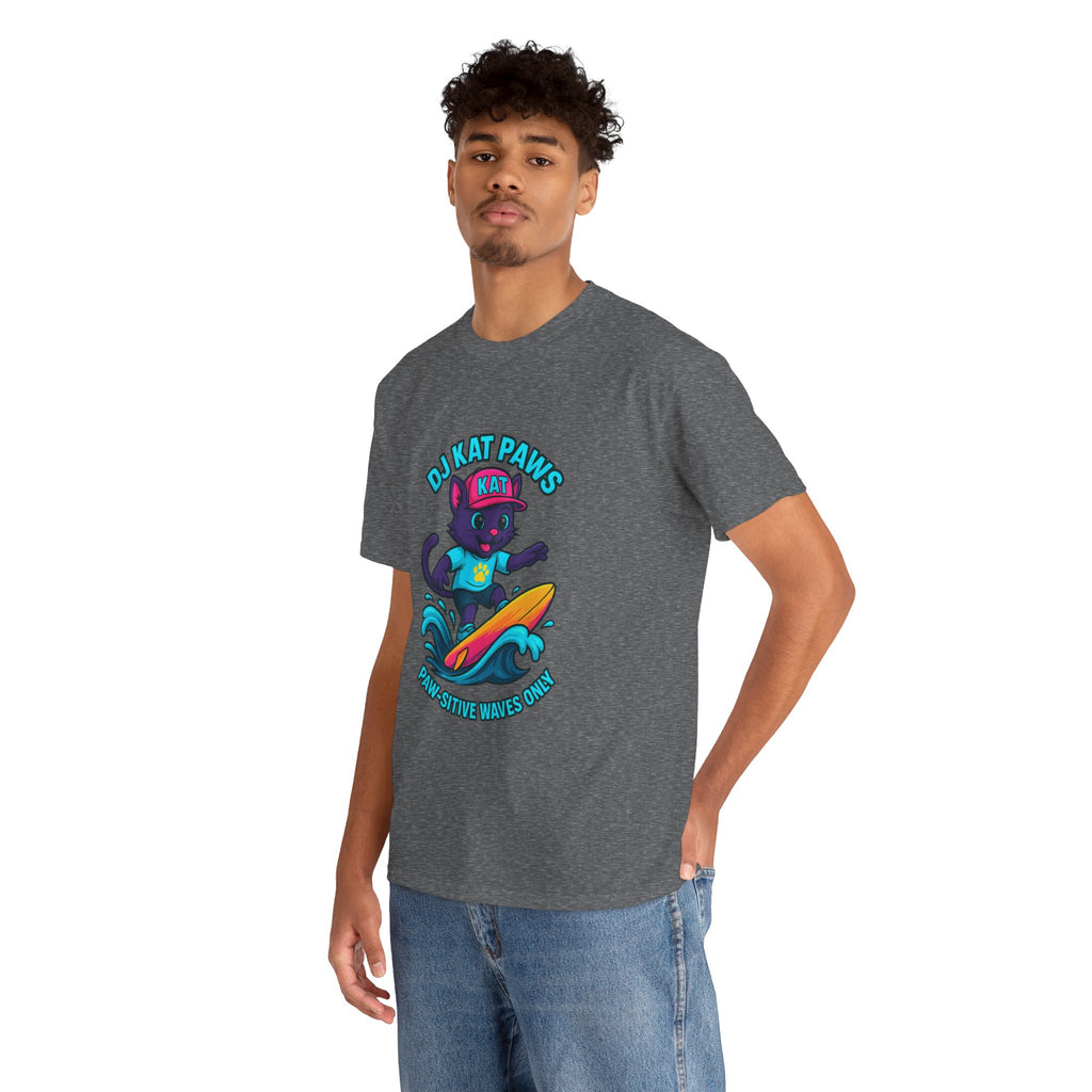 DJ KAT PAWS Surfing Fun T-Shirt | Stay Cool, Have Fun, Play Safe, Be You! | Fun Summer Tee, Gift for Cat Lovers, Beach Vibes