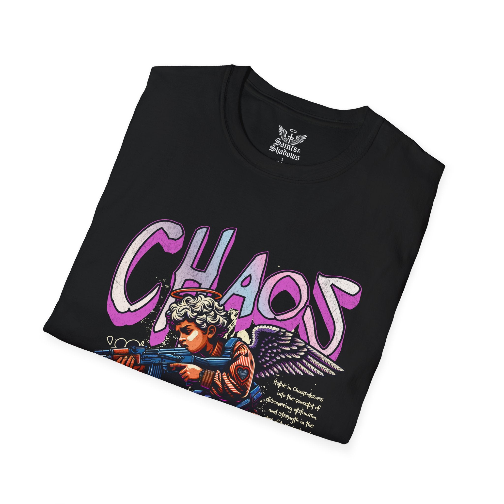 Saints and Shadows - Chaos, Angelic Artwork Unisex Softstyle T-Shirt, Casual Wear