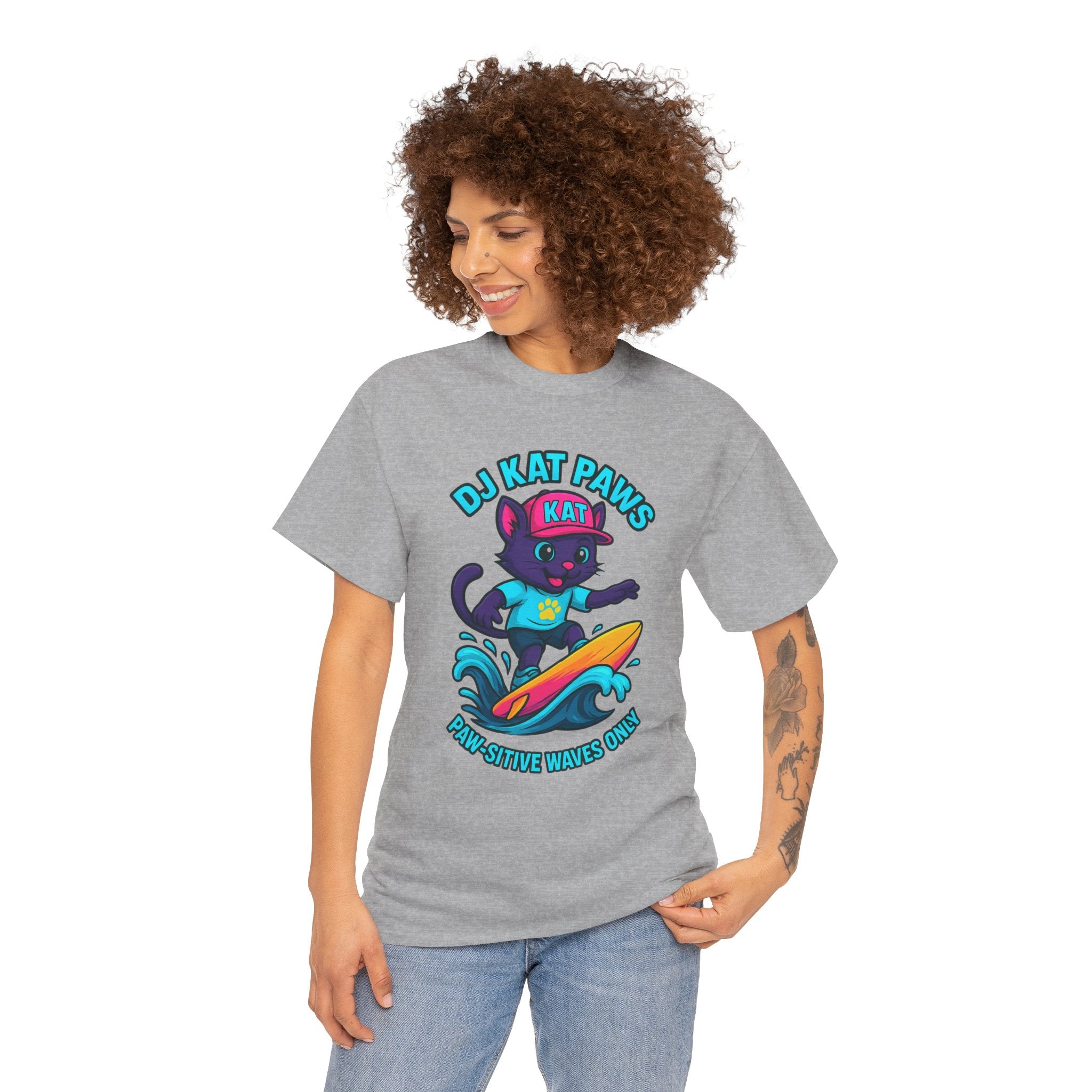 DJ KAT PAWS Paw-sitive Waves Only Surfing Tee