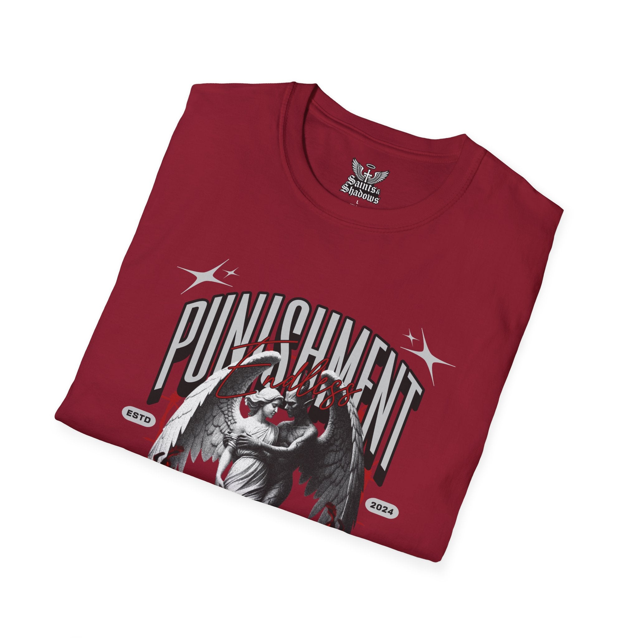 Saints and Shadows - Punishment, Angelic Artwork Unisex Softstyle T-Shirt, Casual Wear