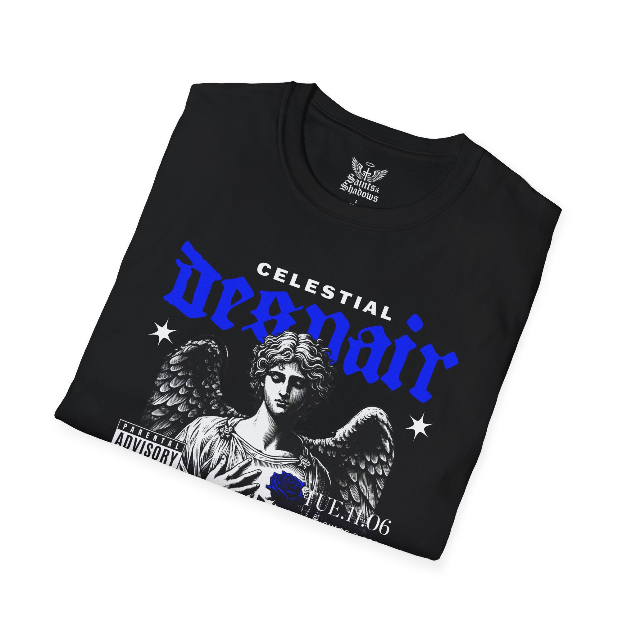 Saints and Shadows - Celestial Despair, Angelic Artwork Unisex Softstyle T-Shirt, Casual Wear
