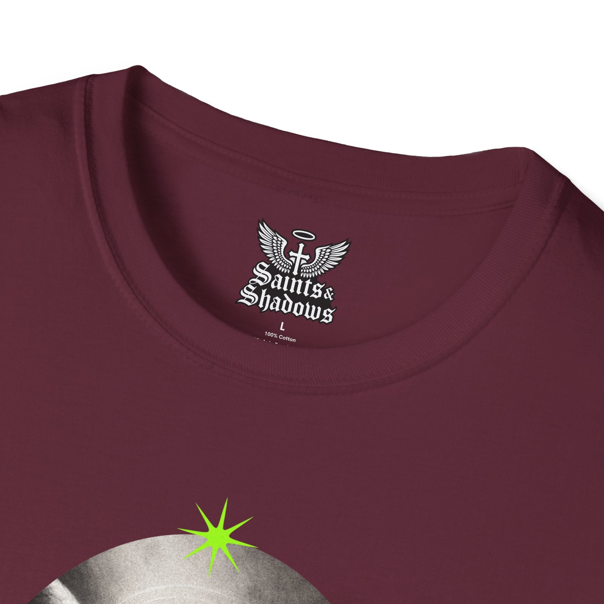 Saints and Shadows - Panoramic Portrayal, Angelic Artwork Unisex Softstyle T-Shirt, Casual Wear